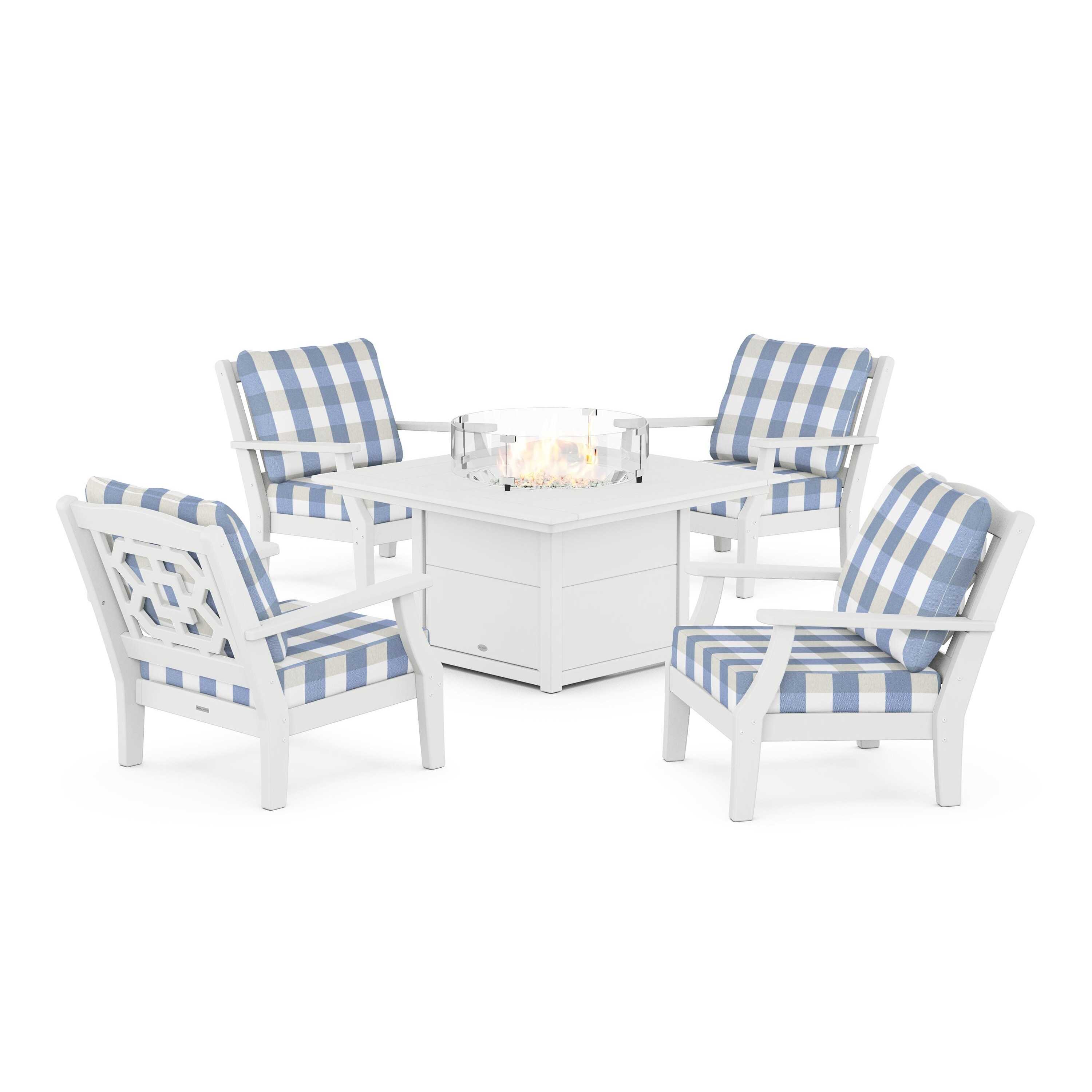 Chinoiserie 5-Piece Deep Seating Set with Fire Pit Table
