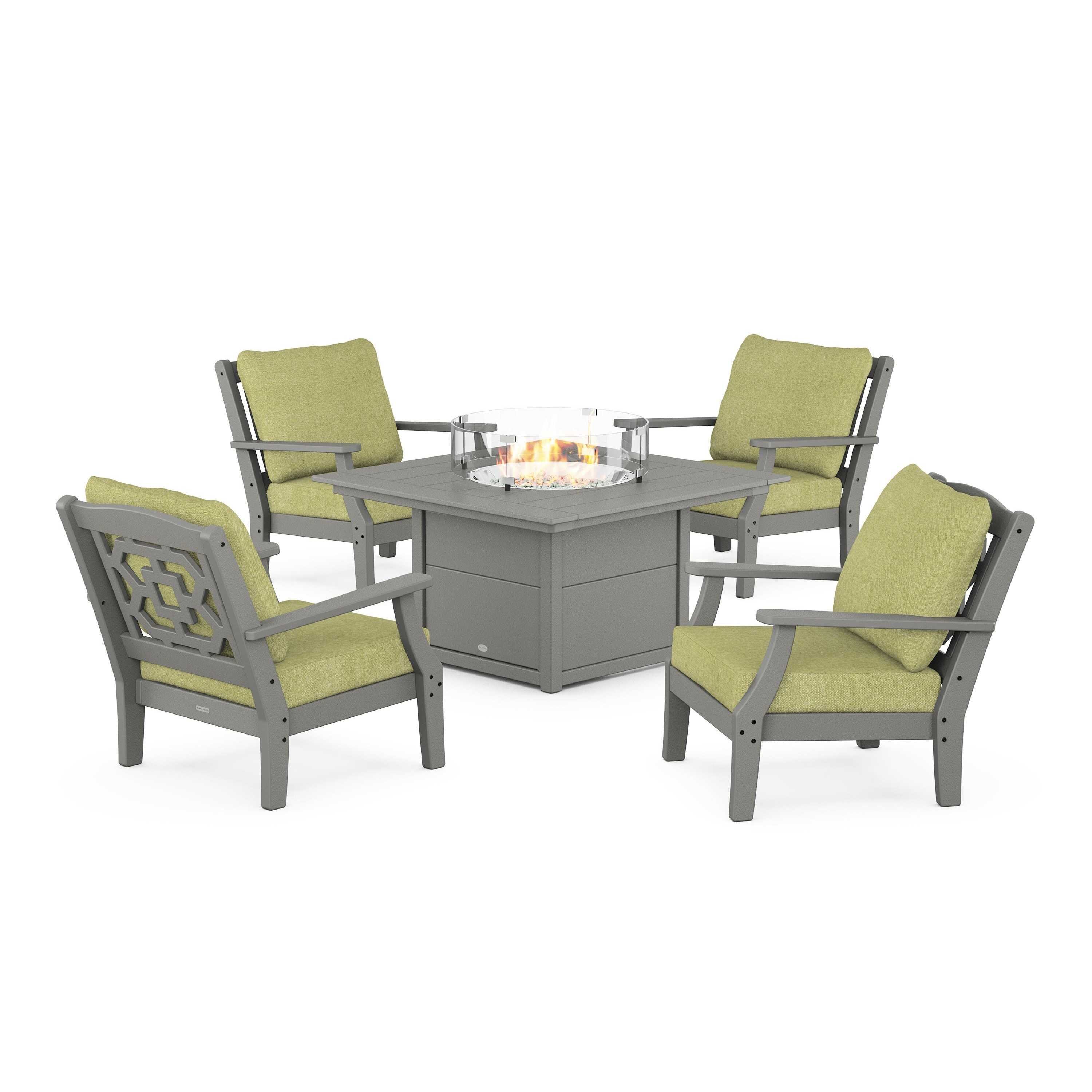 Chinoiserie 5-Piece Deep Seating Set with Fire Pit Table