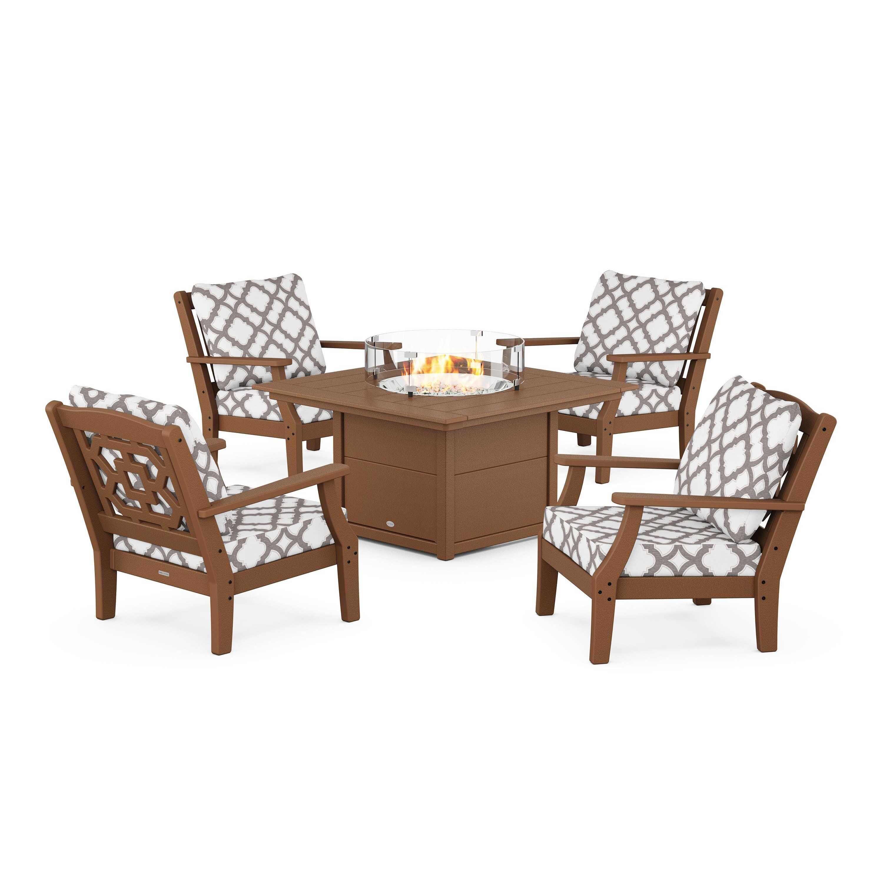 Chinoiserie 5-Piece Deep Seating Set with Fire Pit Table
