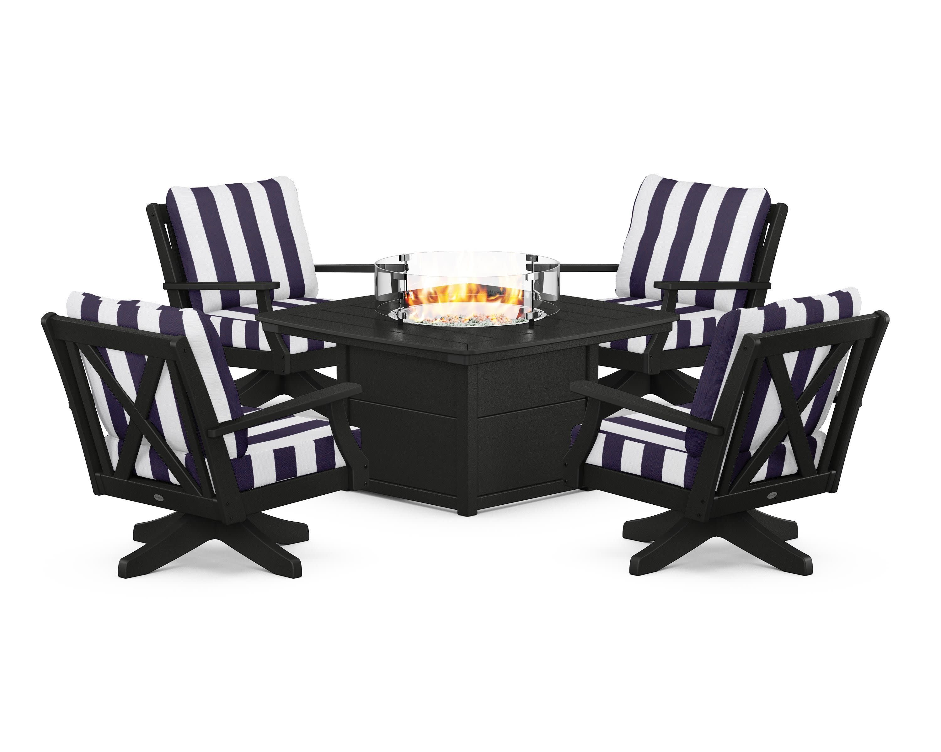 Braxton 5-Piece Deep Seating Swivel Conversation Set with Fire Pit Table