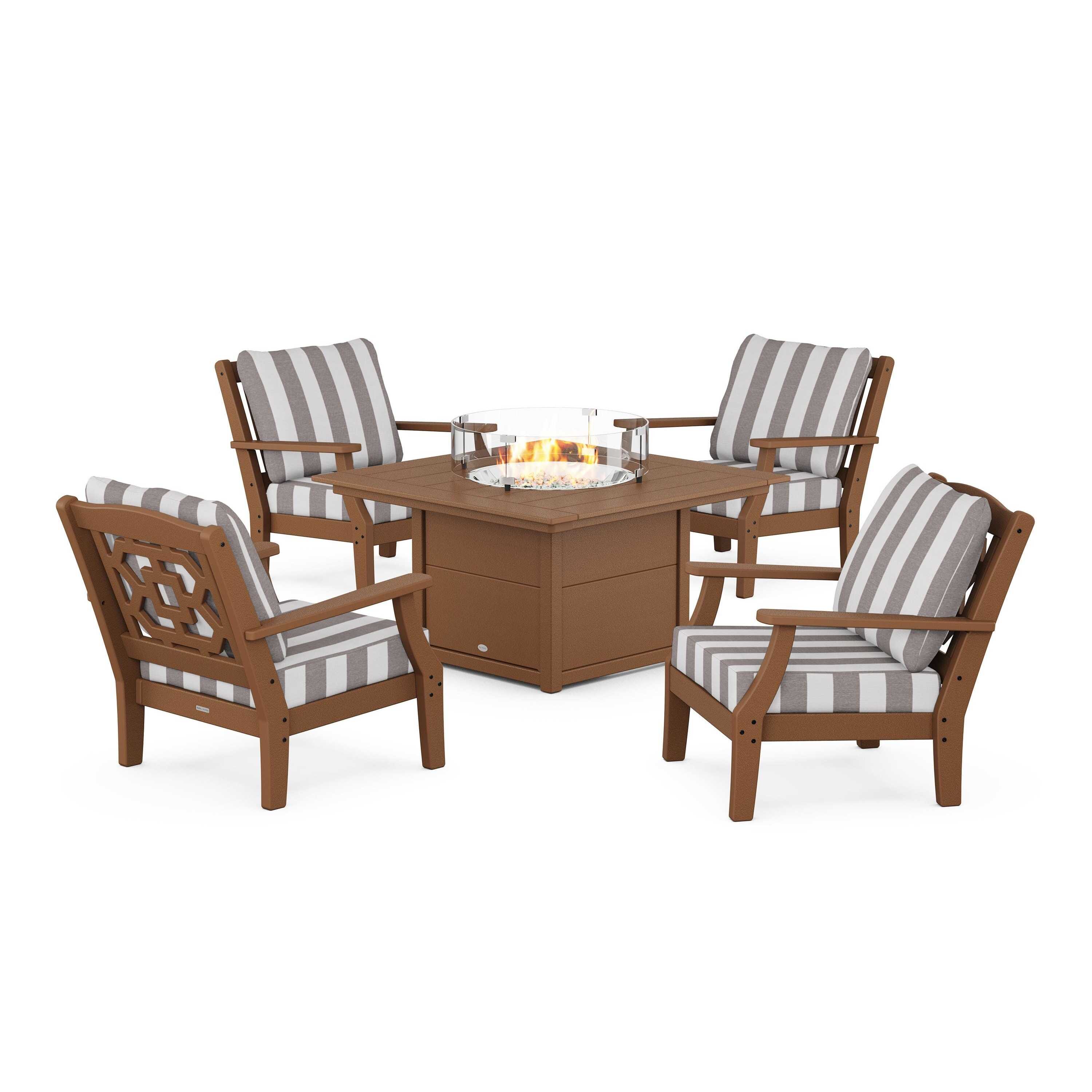 Chinoiserie 5-Piece Deep Seating Set with Fire Pit Table