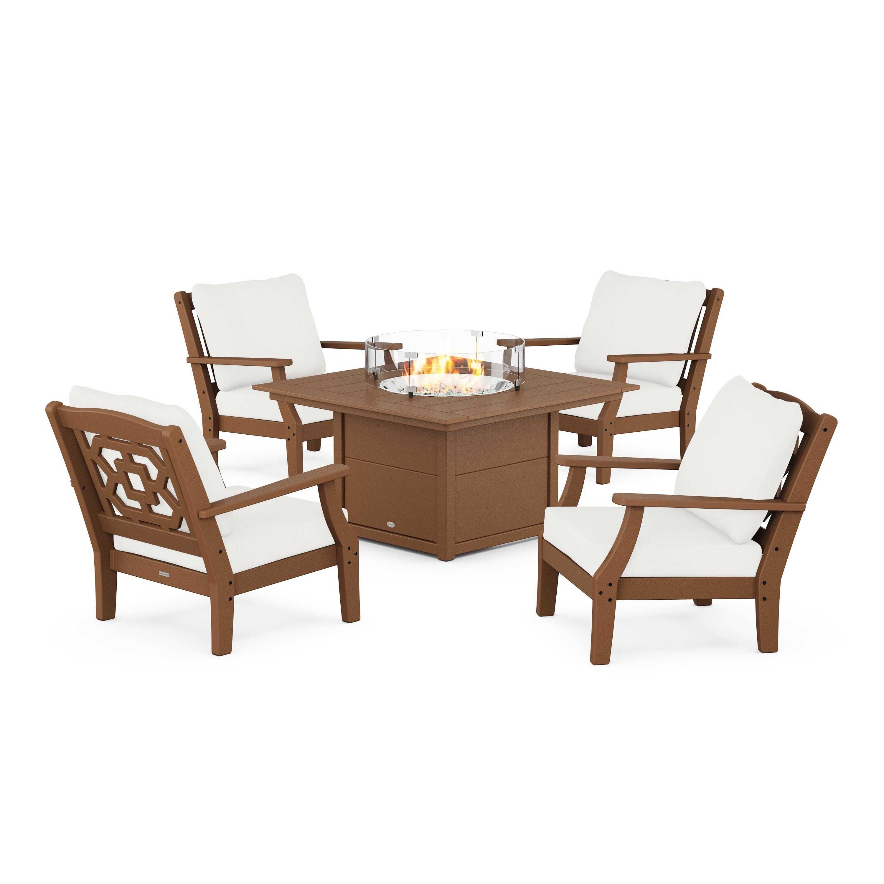 Chinoiserie 5-Piece Deep Seating Set with Fire Pit Table