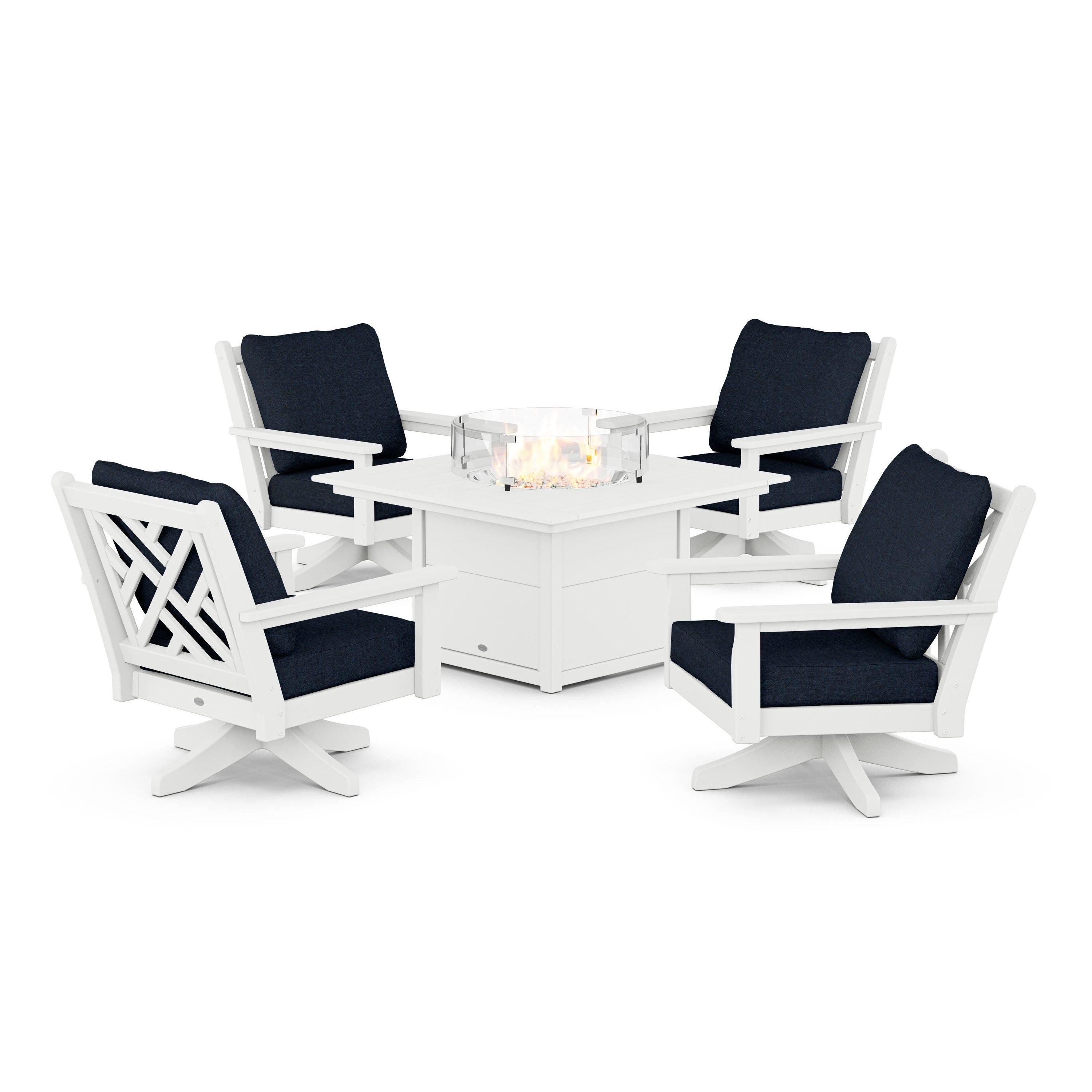 Chippendale 5-Piece Deep Seating Swivel Conversation Set with Fire Pit Table