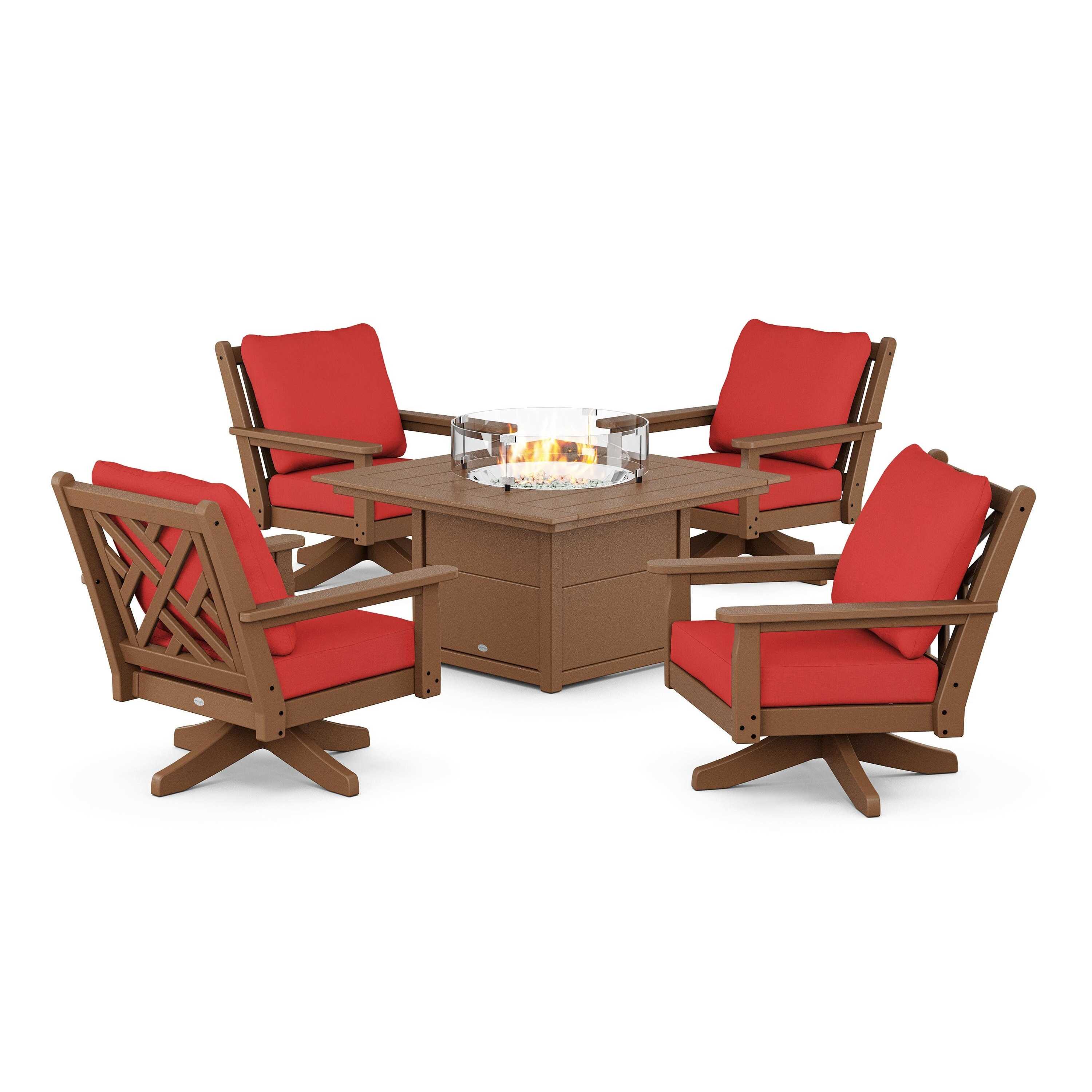 Chippendale 5-Piece Deep Seating Swivel Conversation Set with Fire Pit Table
