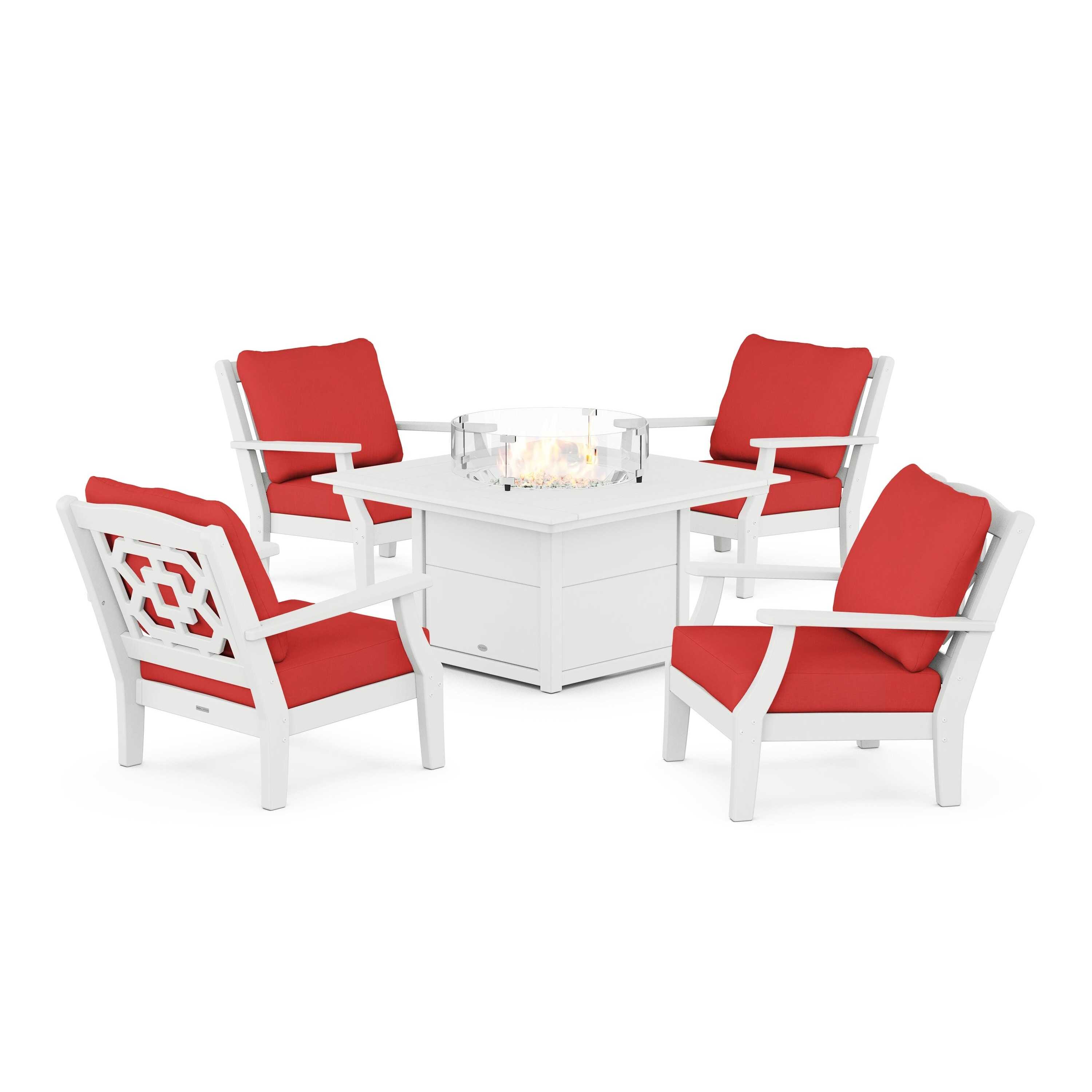 Chinoiserie 5-Piece Deep Seating Set with Fire Pit Table