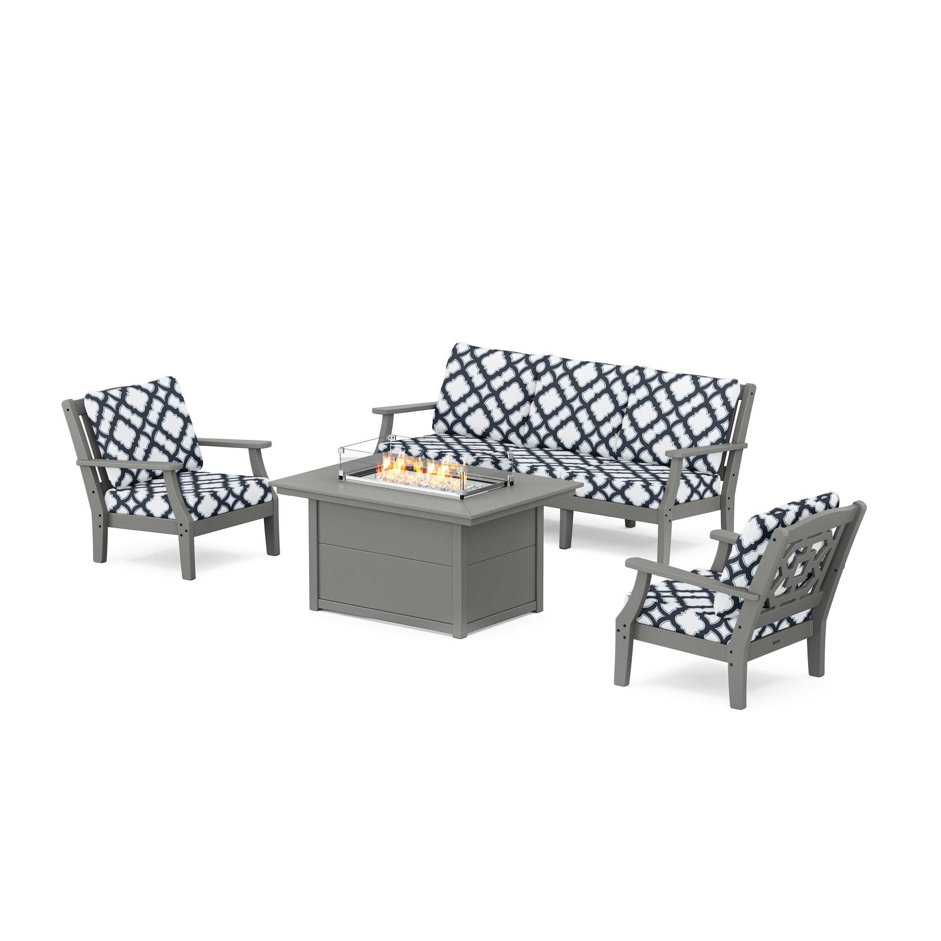 Chinoiserie Deep Seating Fire Pit Table Set
