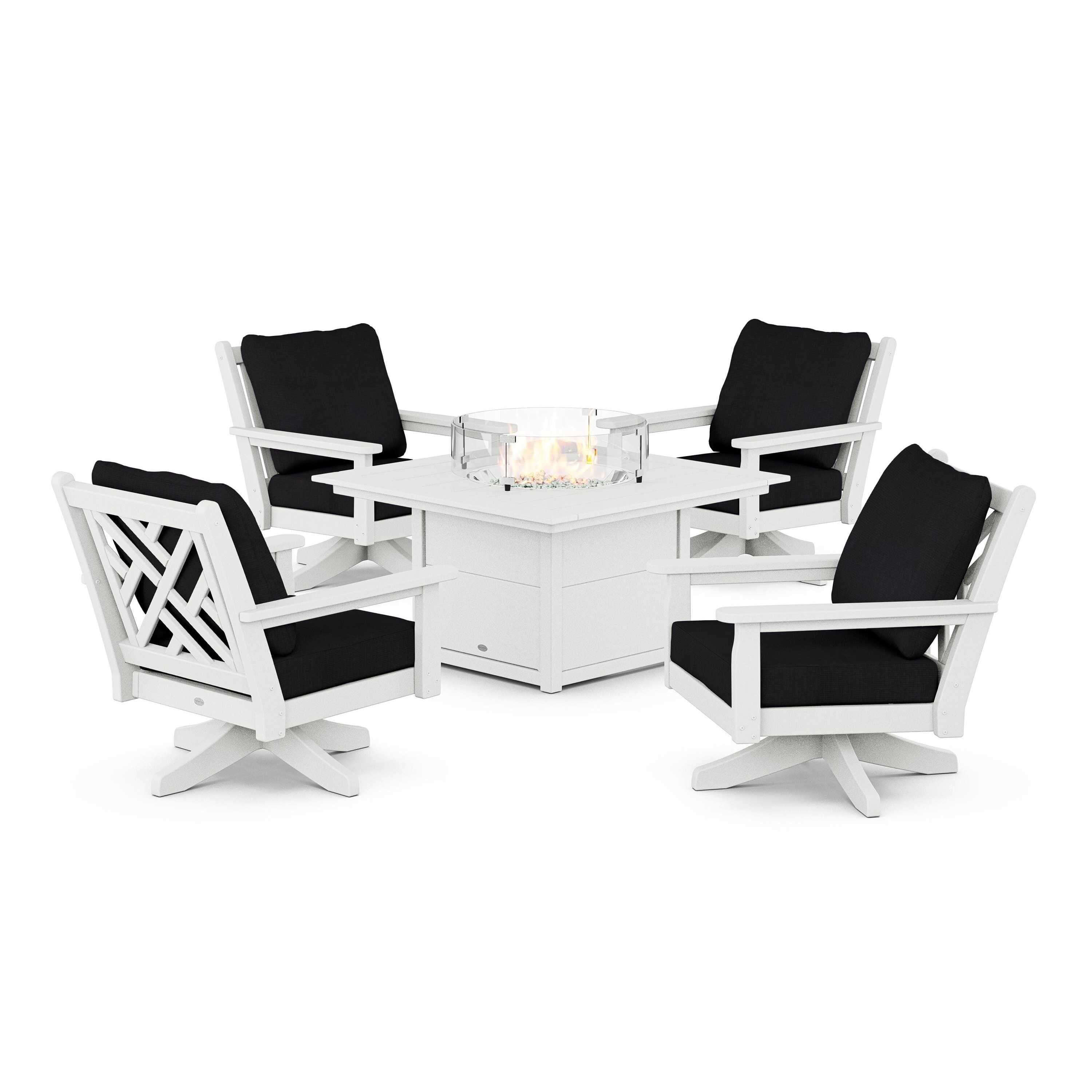 Chippendale 5-Piece Deep Seating Swivel Conversation Set with Fire Pit Table