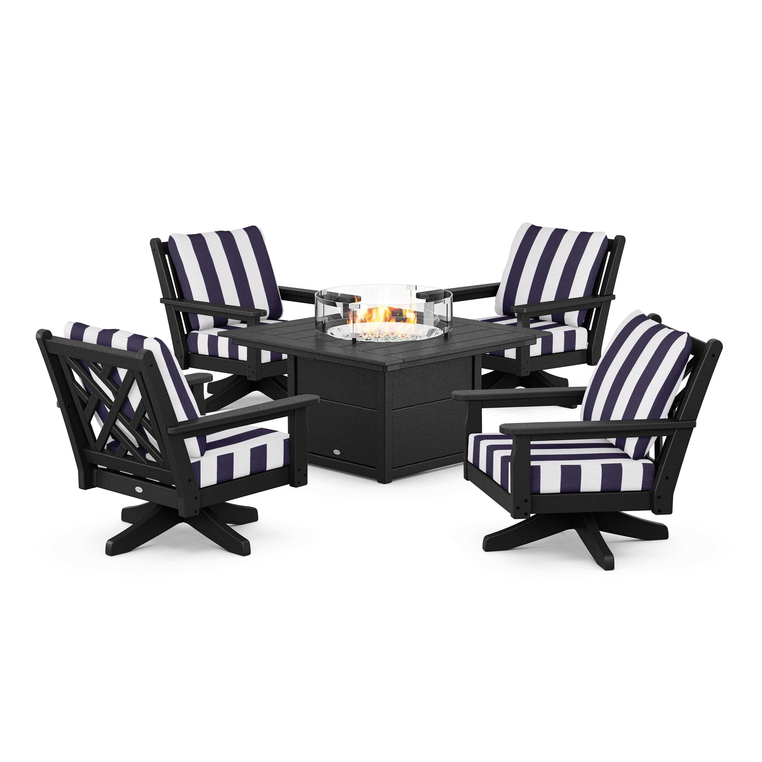 Chippendale 5-Piece Deep Seating Swivel Conversation Set with Fire Pit Table