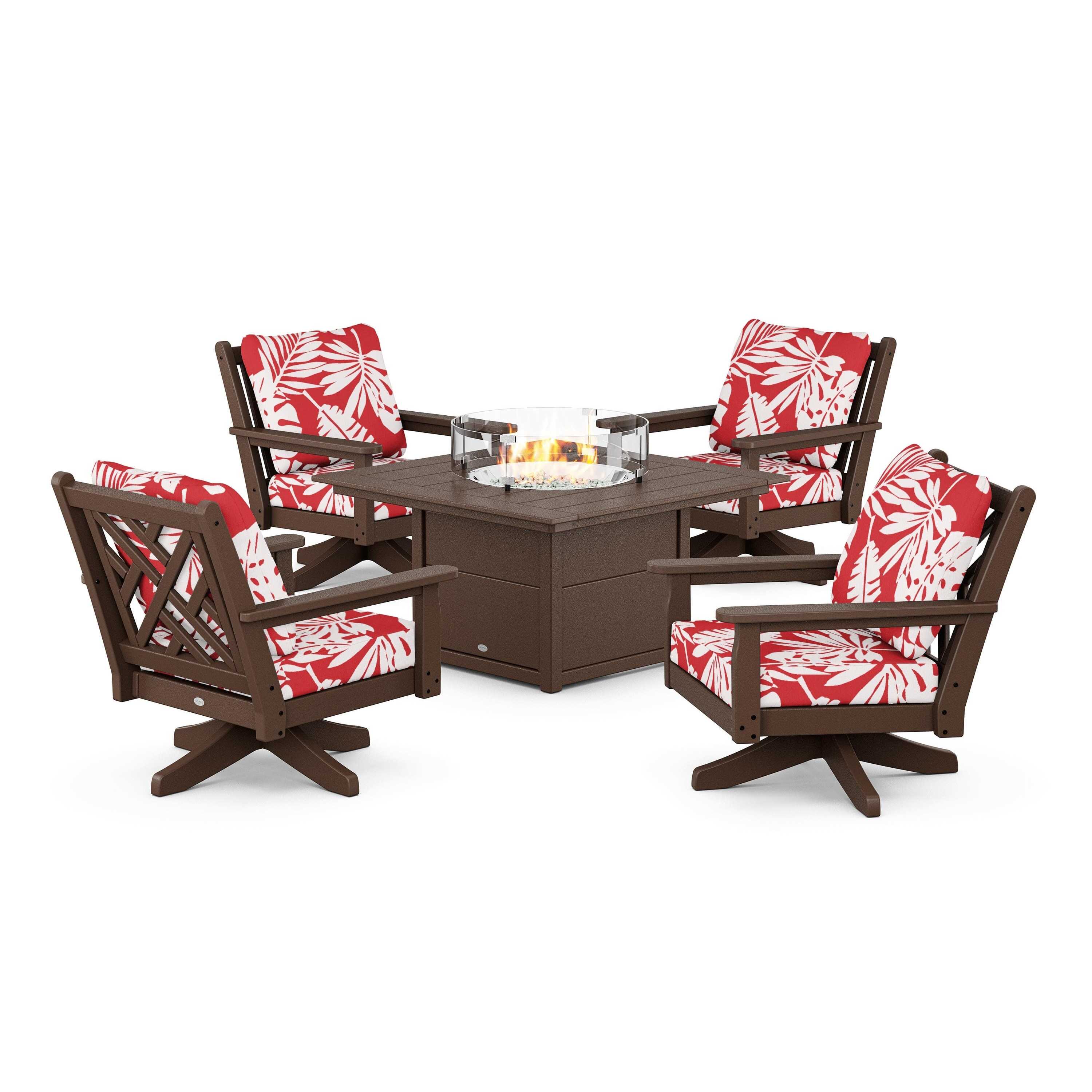 Chippendale 5-Piece Deep Seating Swivel Conversation Set with Fire Pit Table