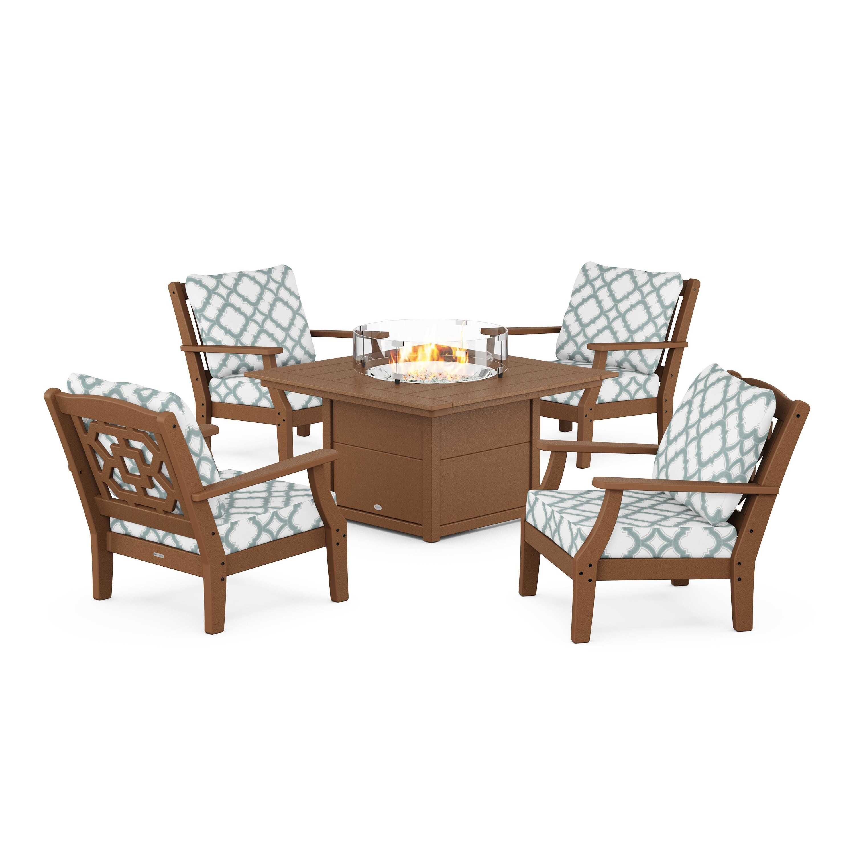 Chinoiserie 5-Piece Deep Seating Set with Fire Pit Table