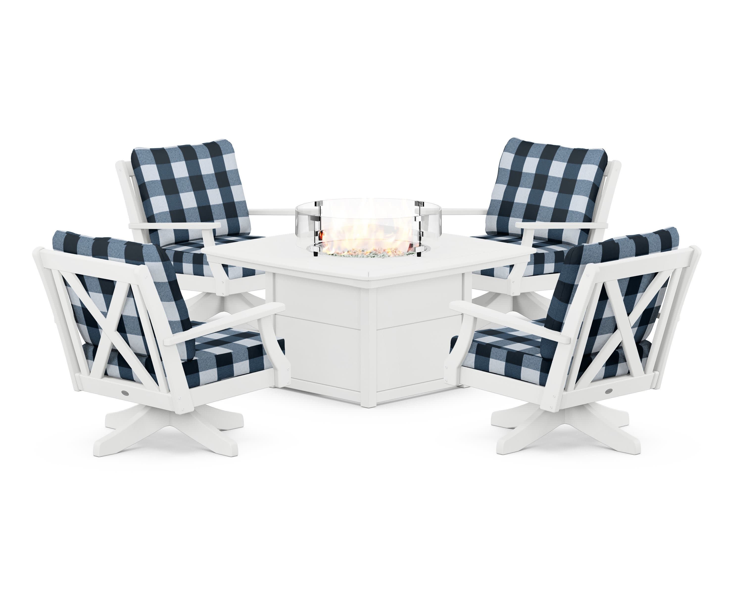 Braxton 5-Piece Deep Seating Swivel Conversation Set with Fire Pit Table