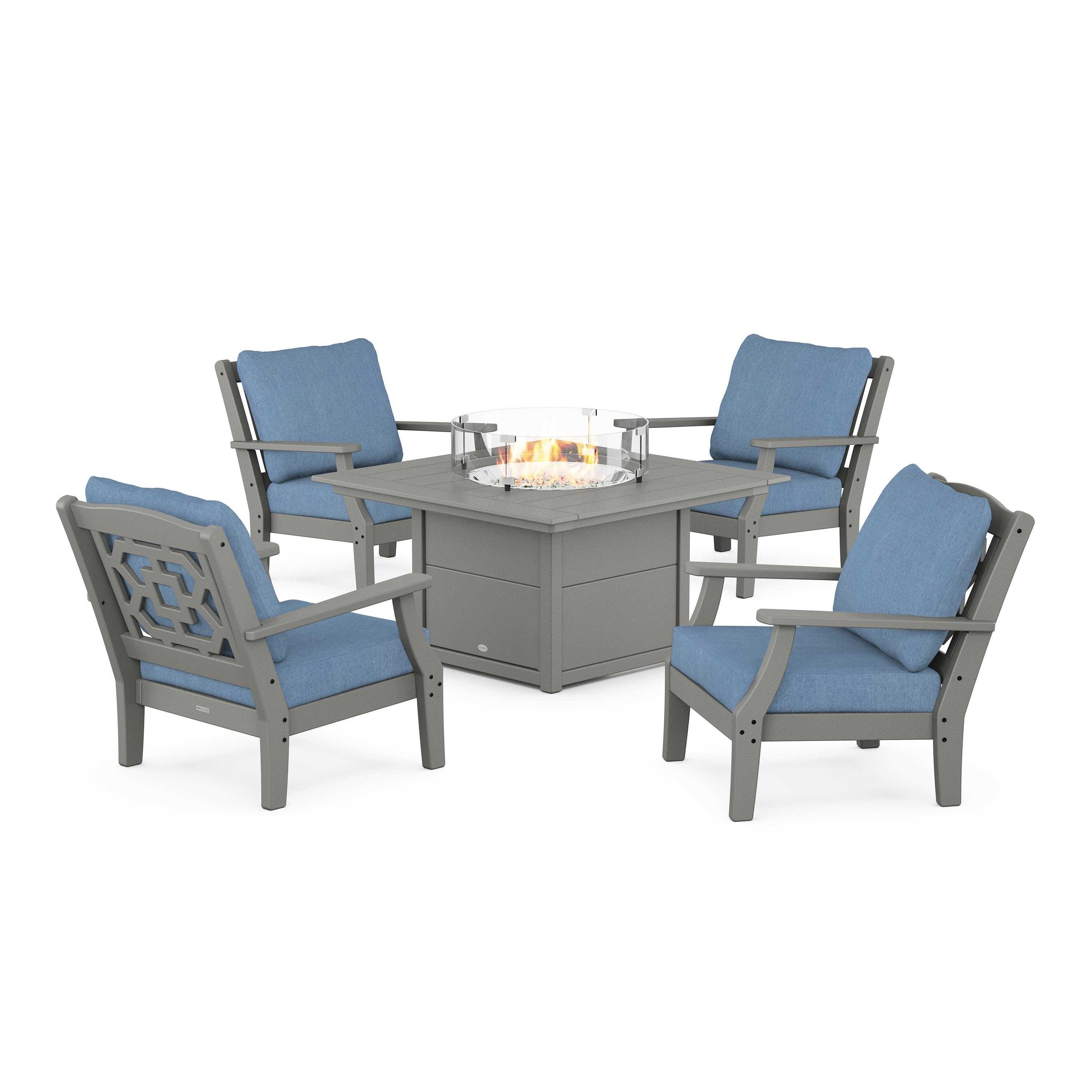 Chinoiserie 5-Piece Deep Seating Set with Fire Pit Table