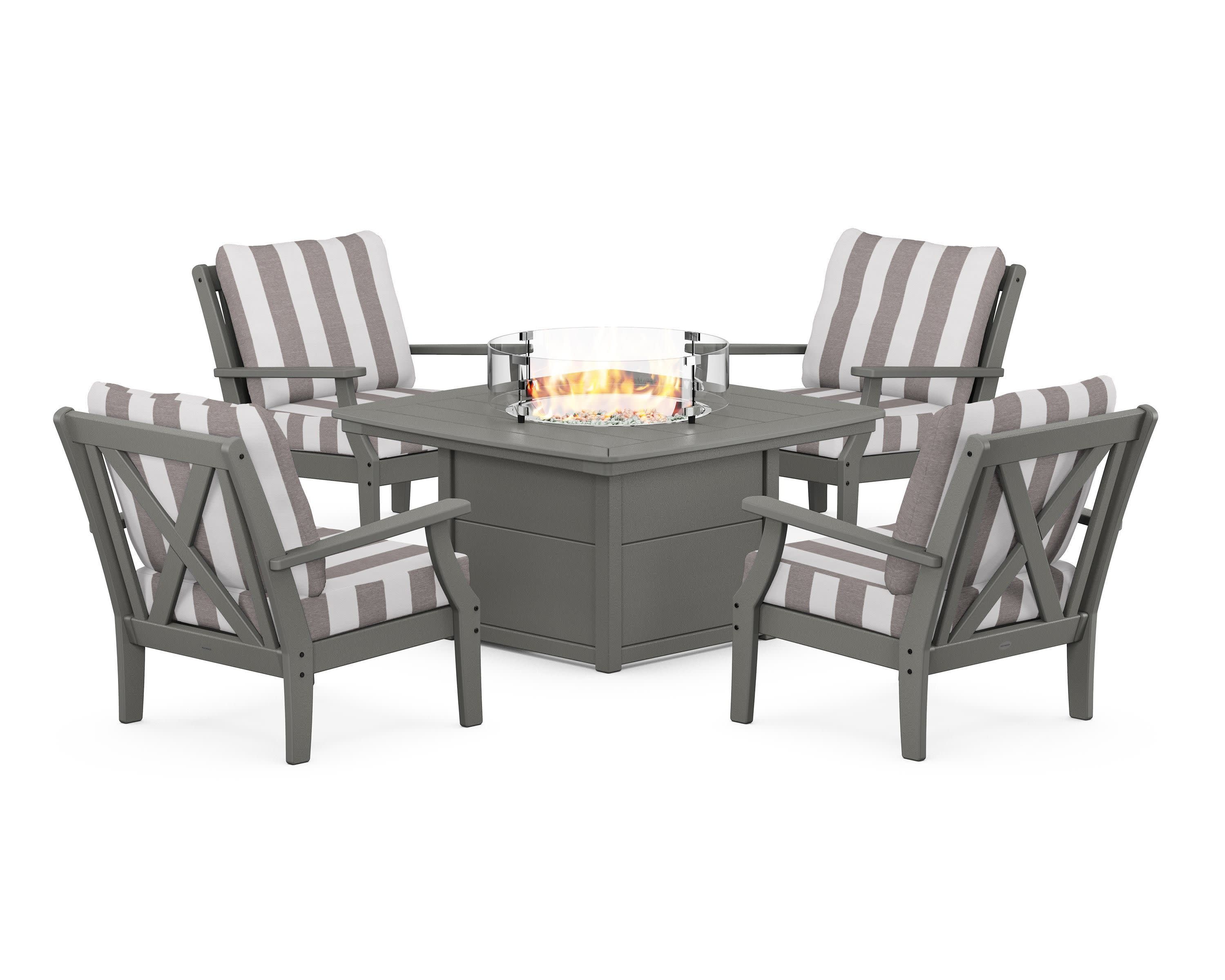 Braxton 5-Piece Deep Seating Conversation Set with Fire Pit Table