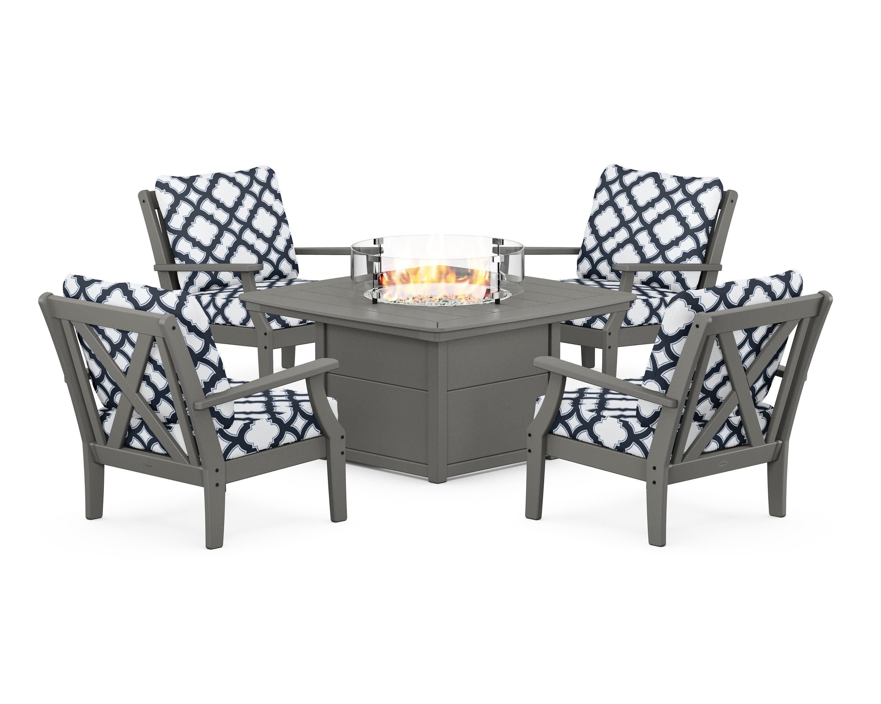 Braxton 5-Piece Deep Seating Conversation Set with Fire Pit Table