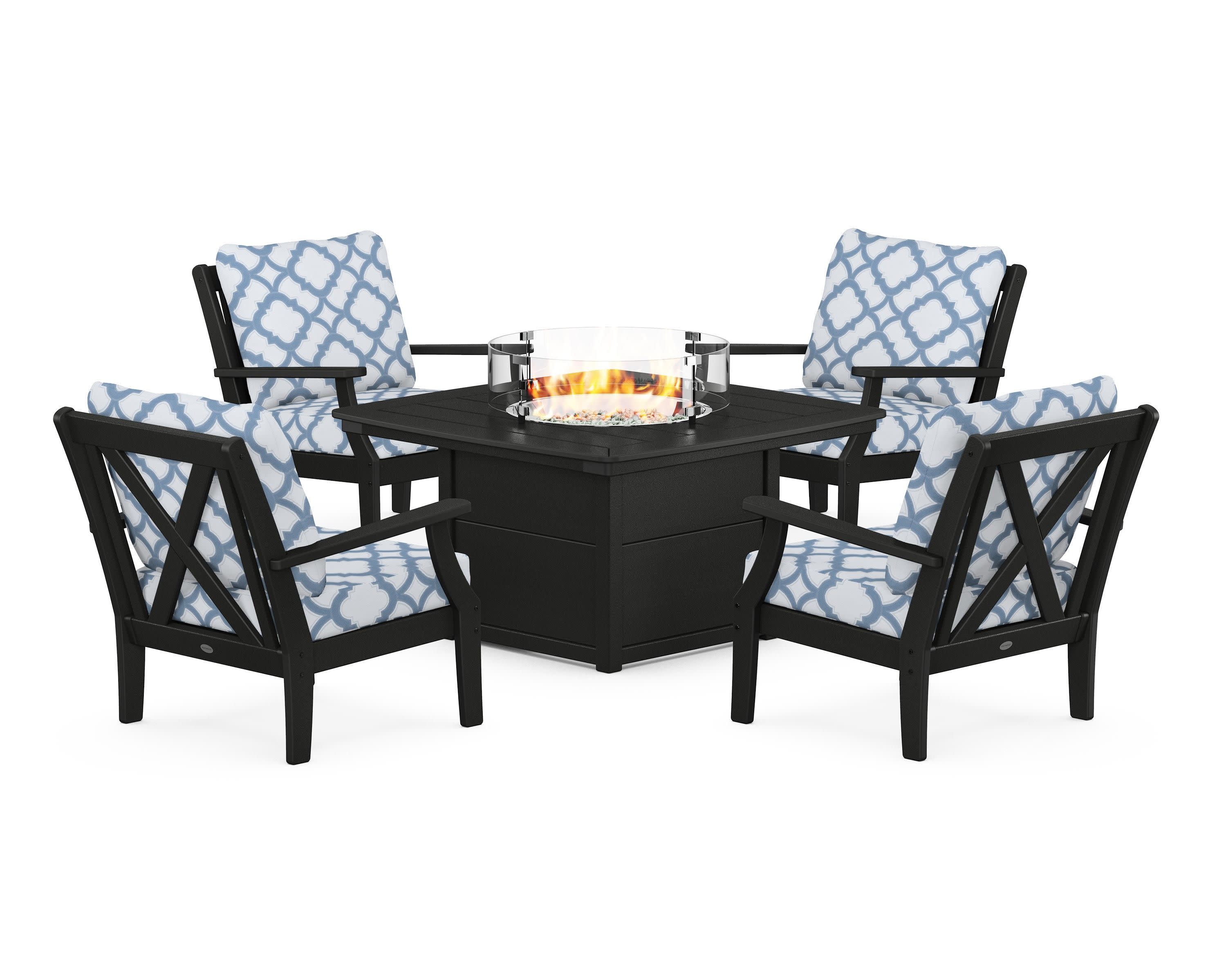 Braxton 5-Piece Deep Seating Conversation Set with Fire Pit Table