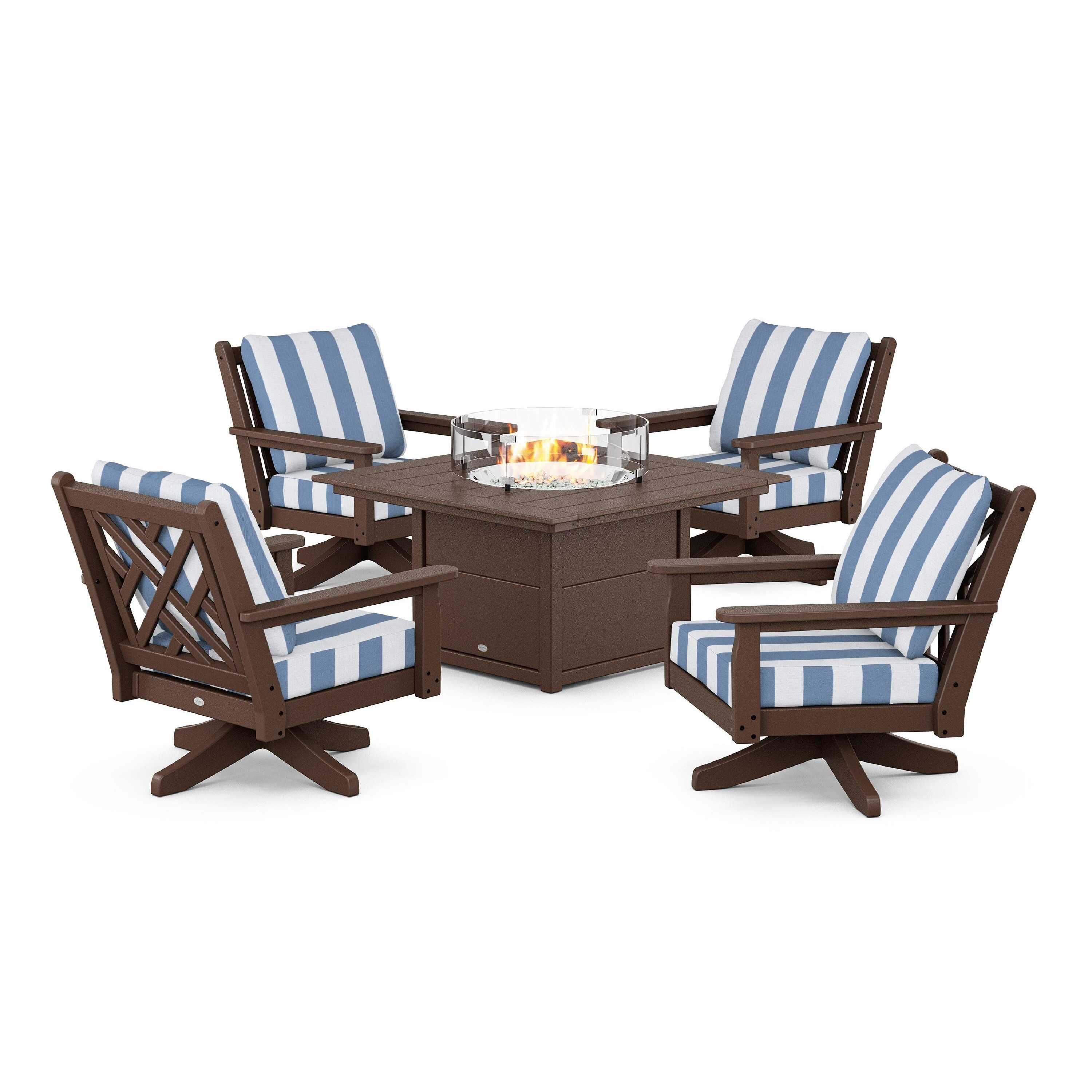 Chippendale 5-Piece Deep Seating Swivel Conversation Set with Fire Pit Table