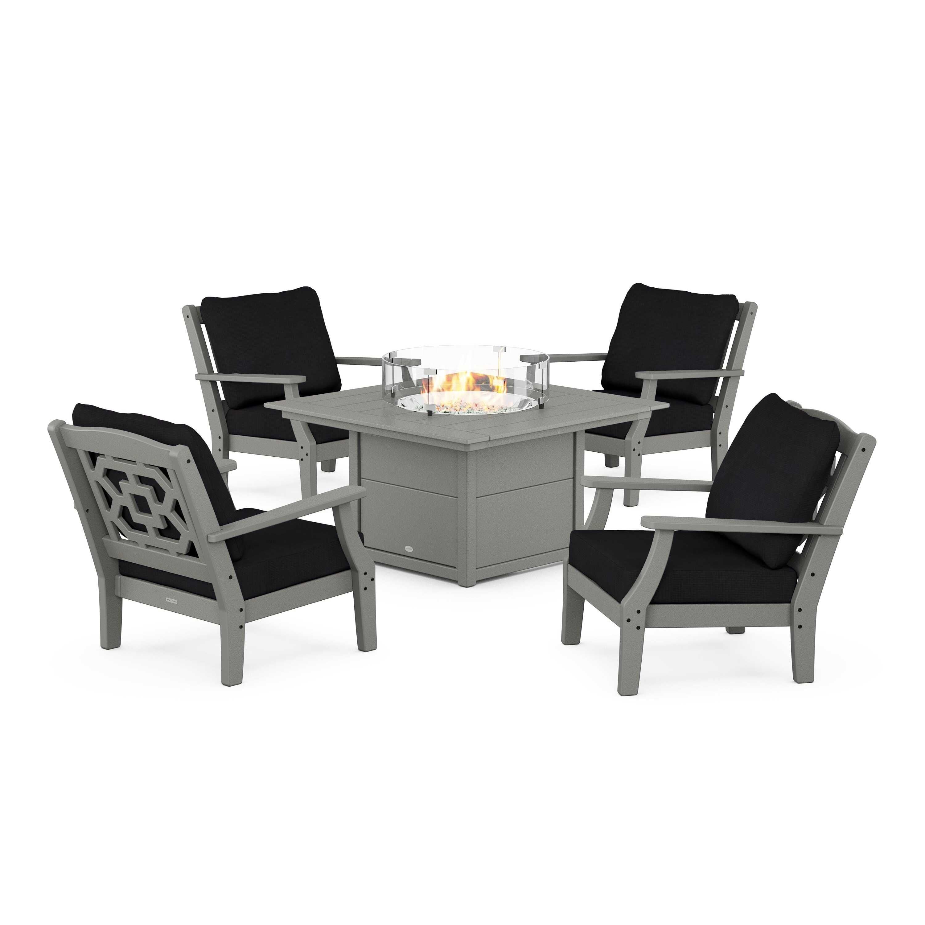 Chinoiserie 5-Piece Deep Seating Set with Fire Pit Table