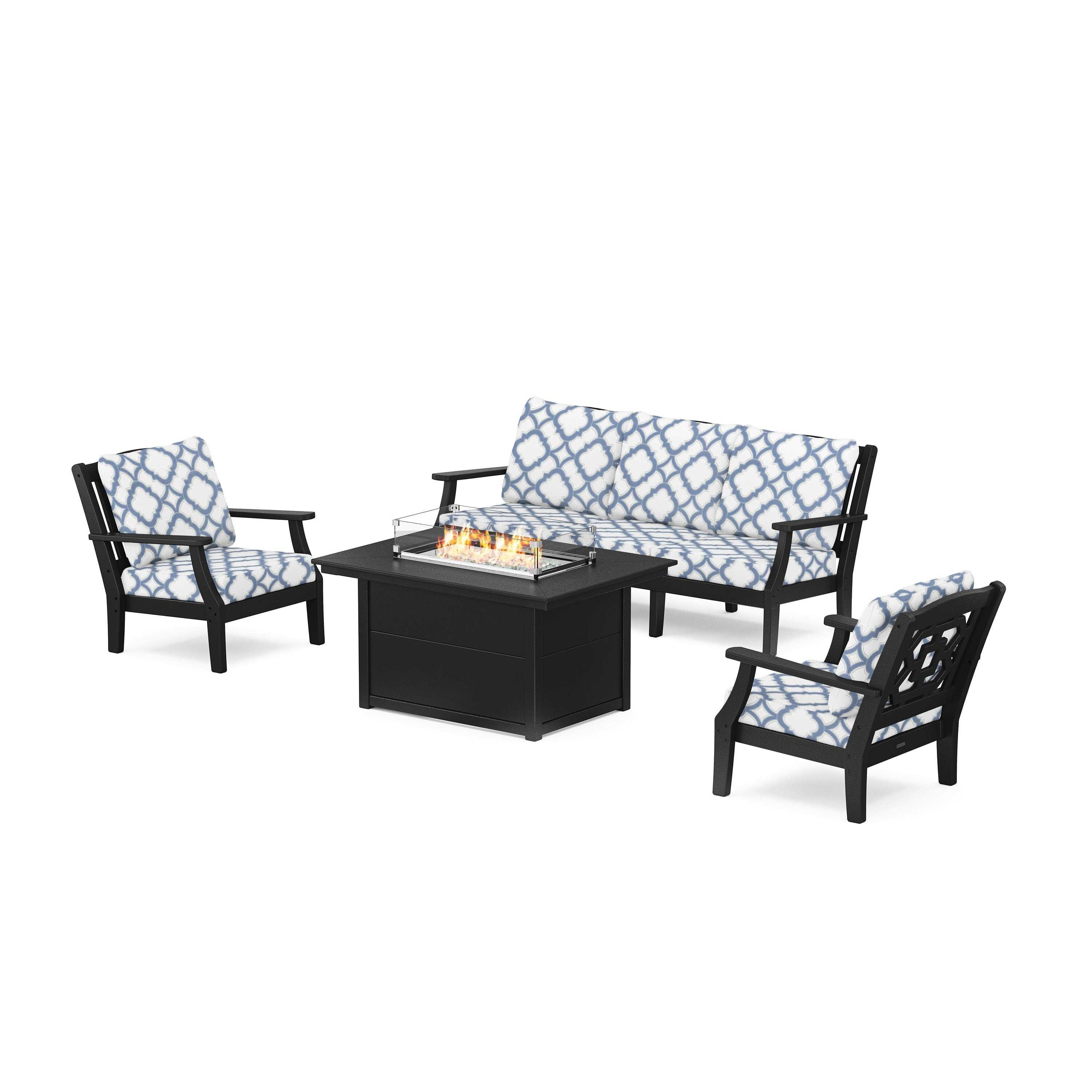 Chinoiserie Deep Seating Fire Pit Table Set
