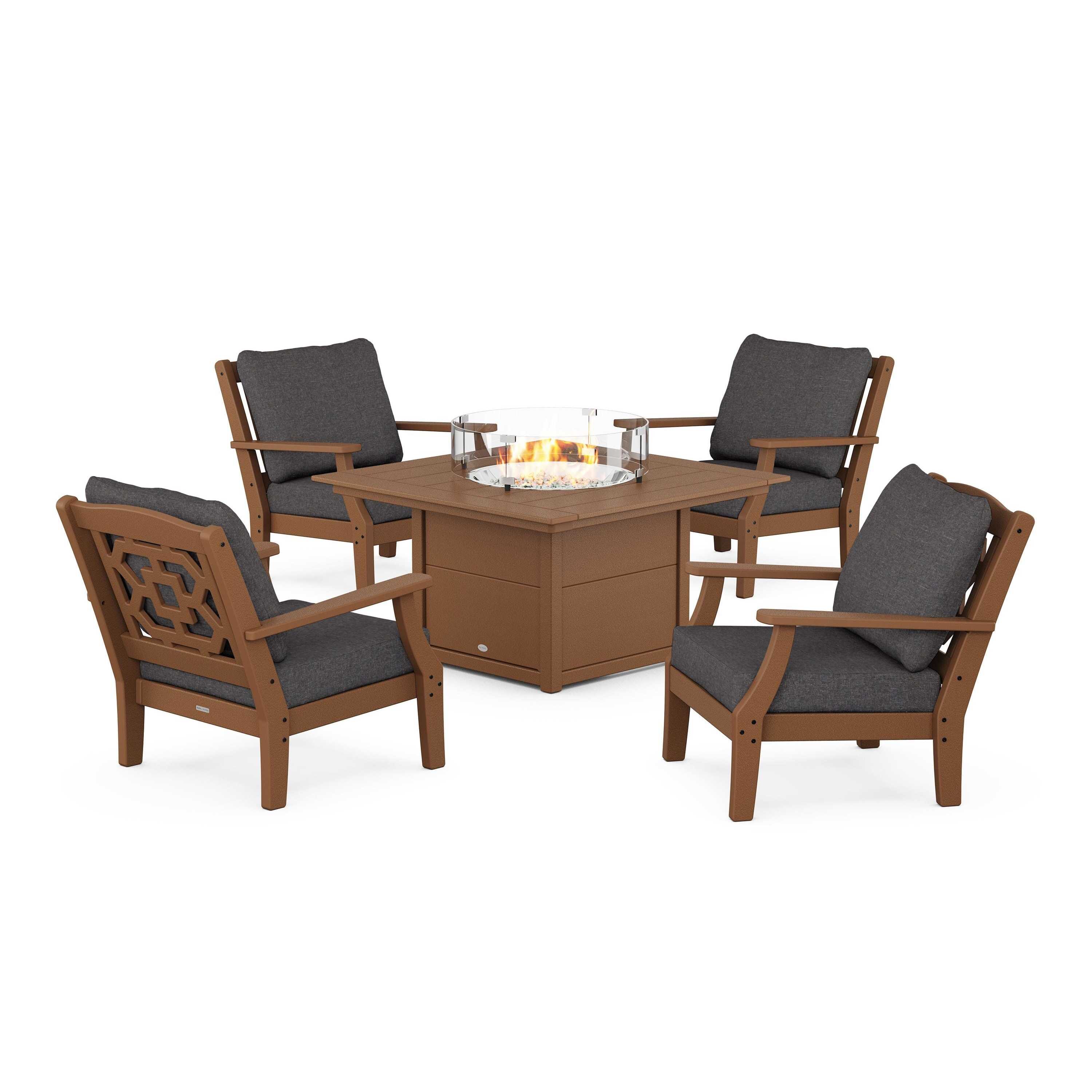 Chinoiserie 5-Piece Deep Seating Set with Fire Pit Table