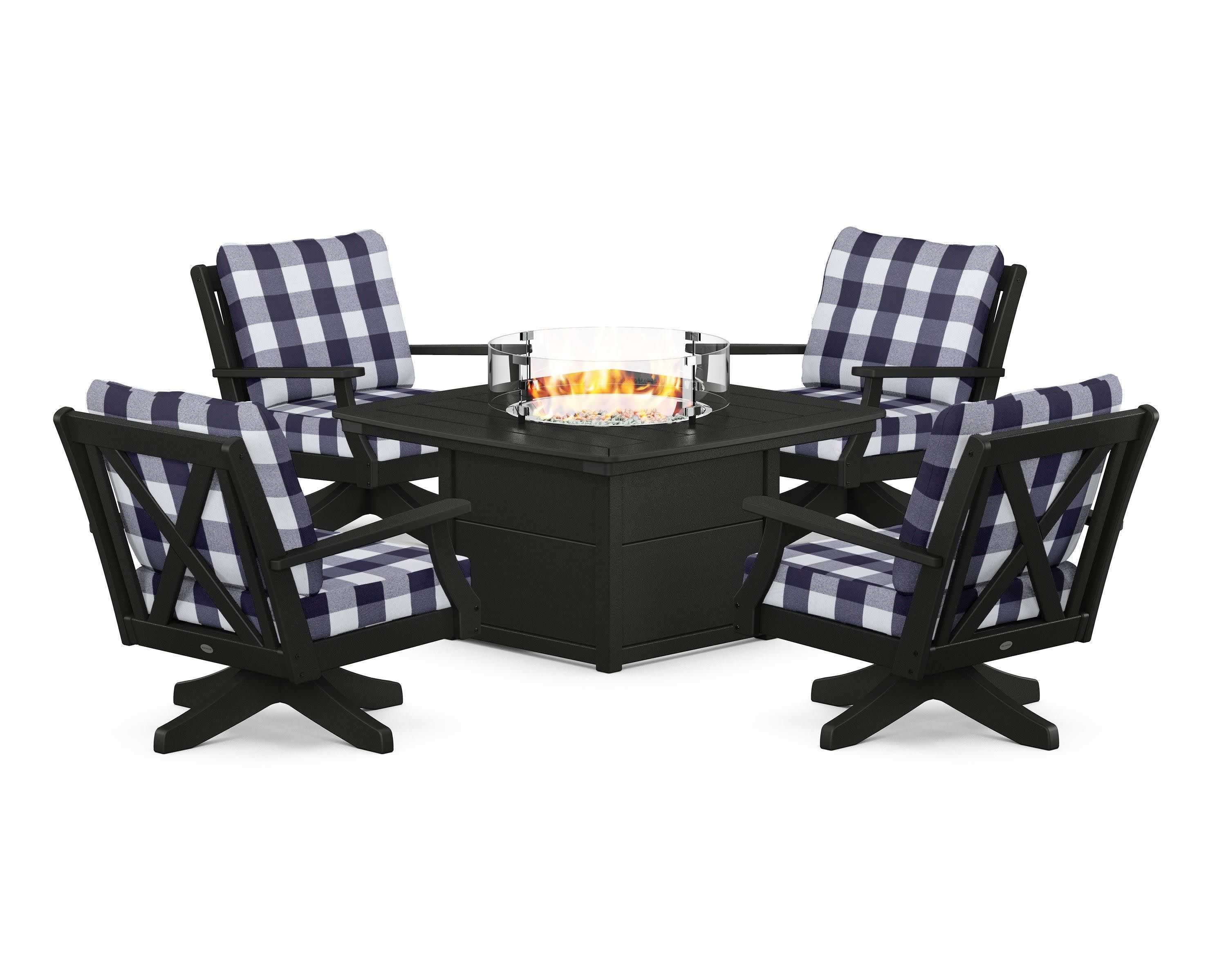 Braxton 5-Piece Deep Seating Swivel Conversation Set with Fire Pit Table