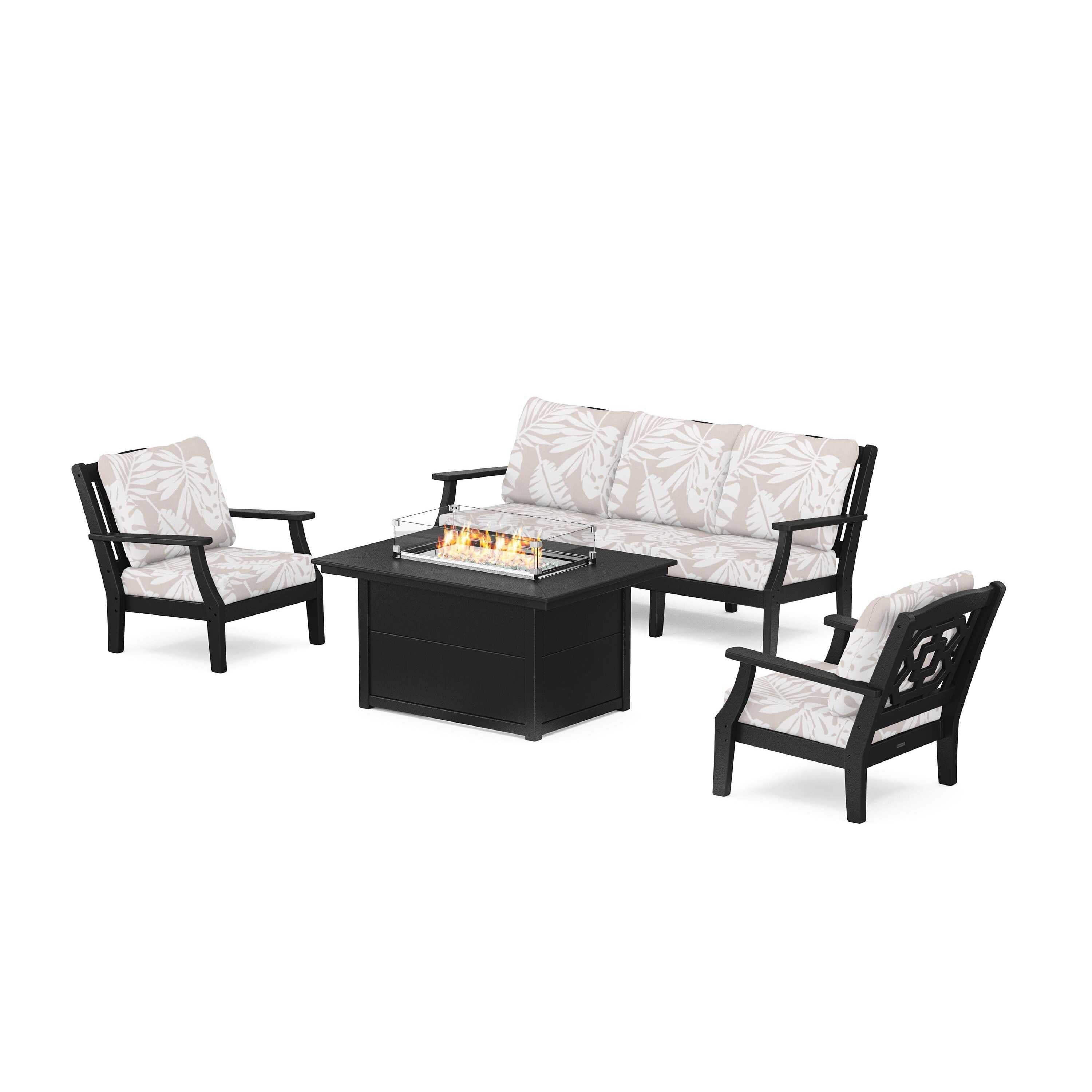 Chinoiserie Deep Seating Fire Pit Table Set