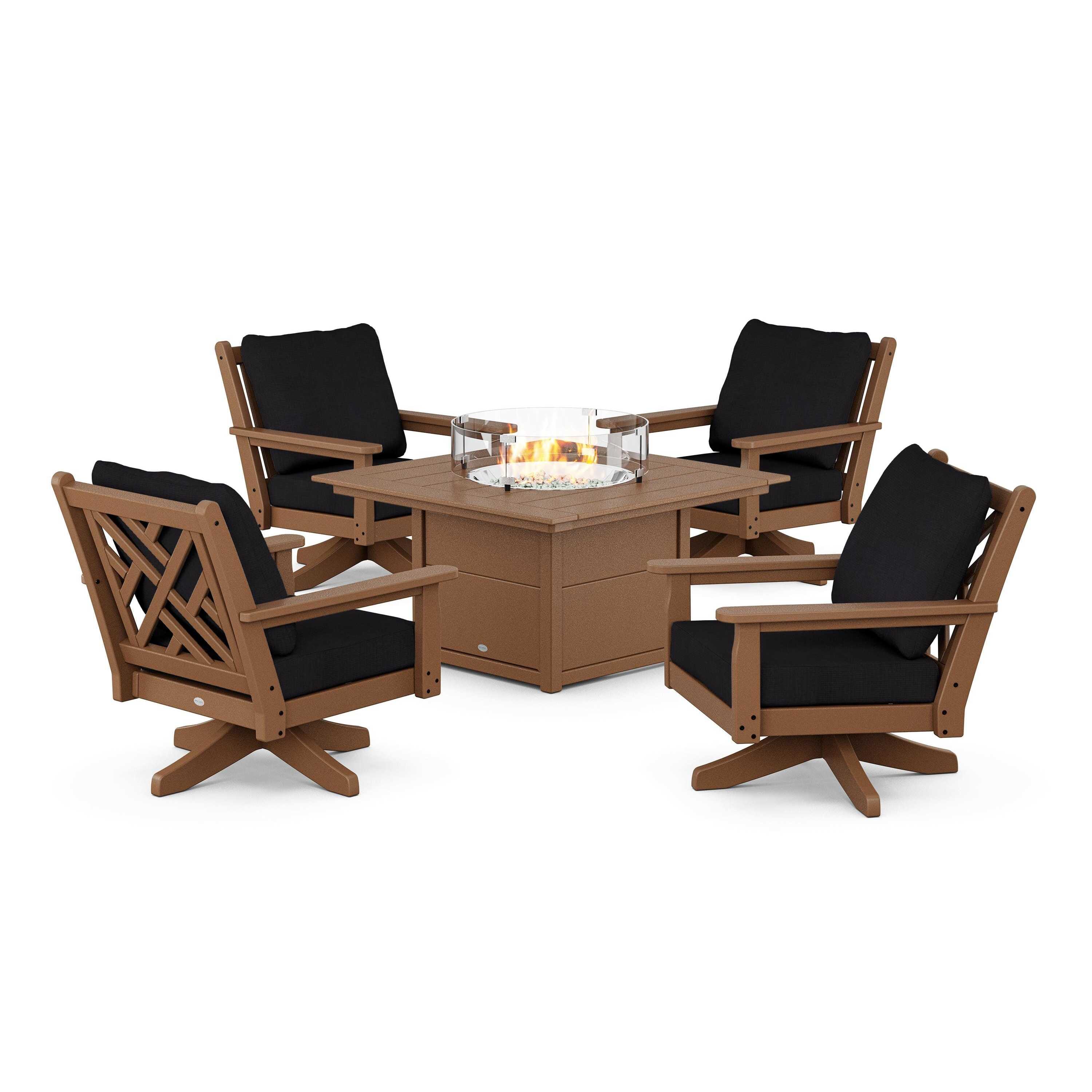 Chippendale 5-Piece Deep Seating Swivel Conversation Set with Fire Pit Table