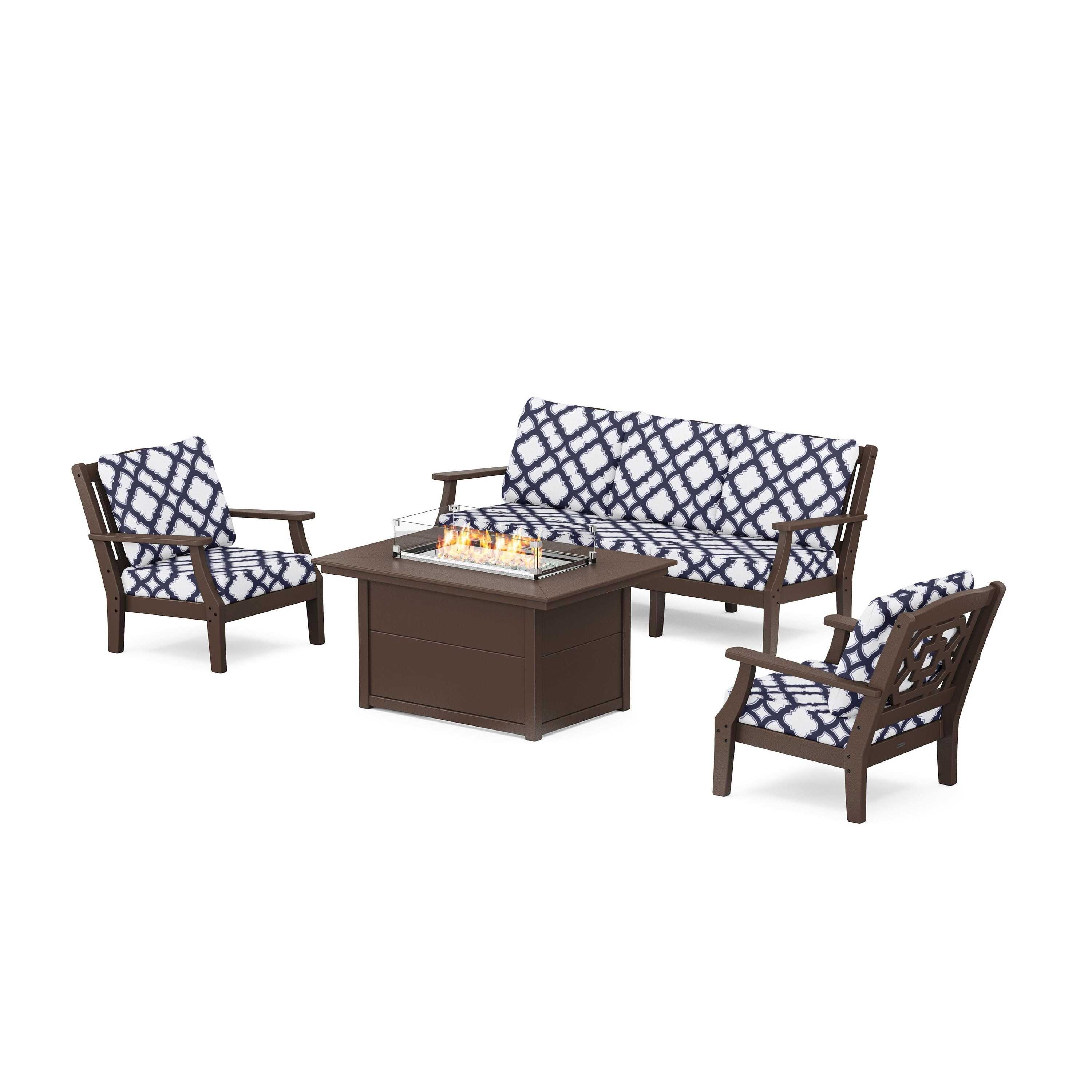 Chinoiserie Deep Seating Fire Pit Table Set
