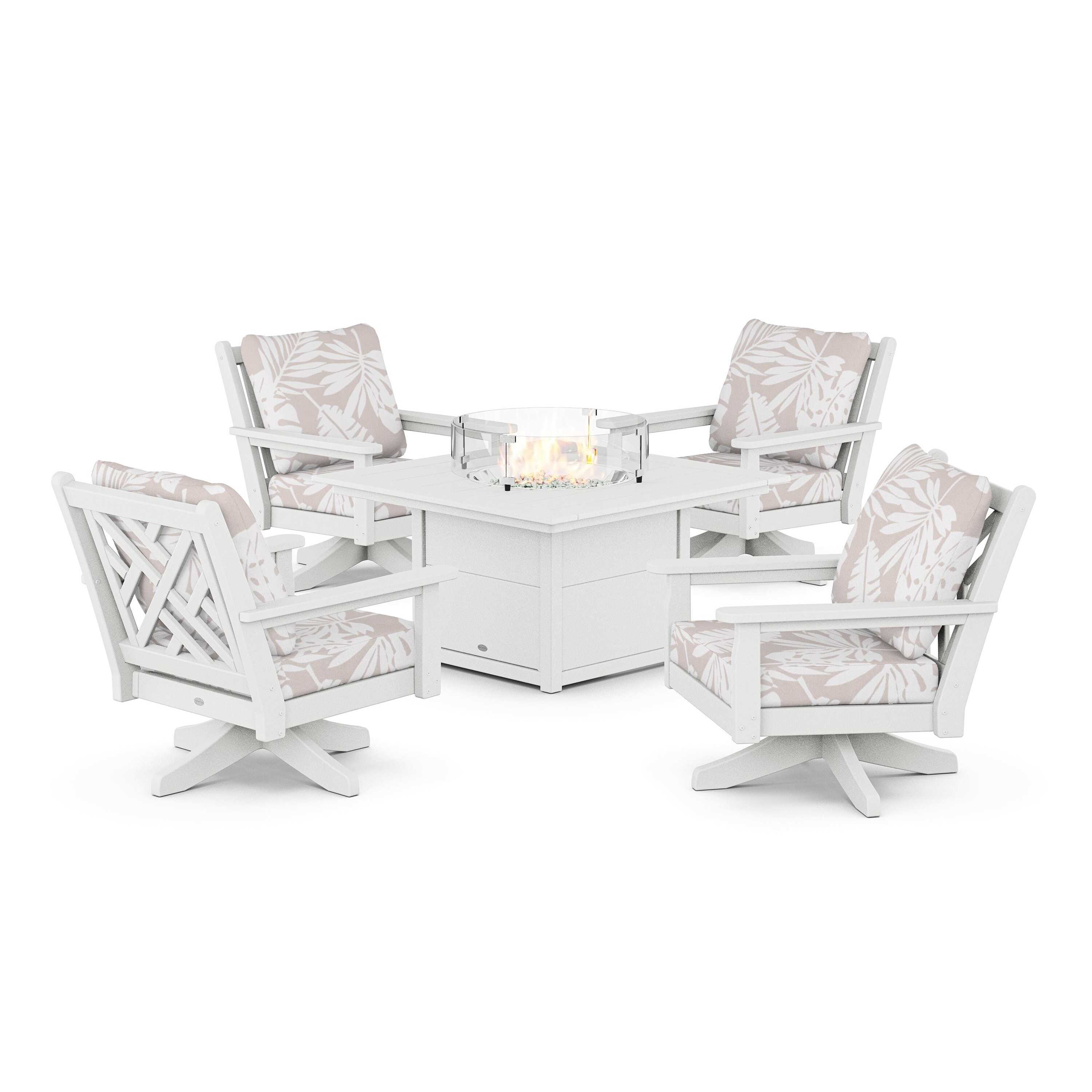 Chippendale 5-Piece Deep Seating Swivel Conversation Set with Fire Pit Table