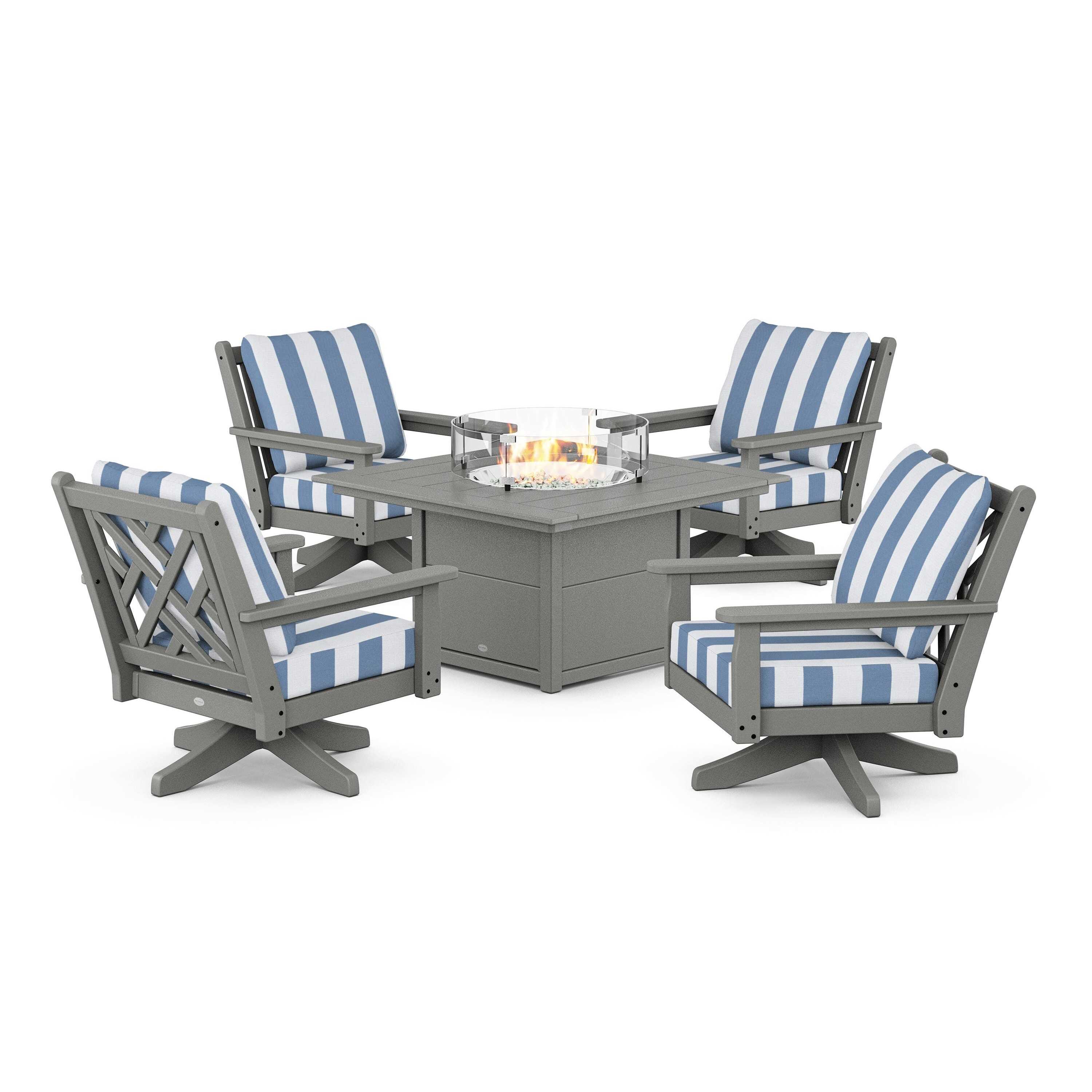 Chippendale 5-Piece Deep Seating Swivel Conversation Set with Fire Pit Table