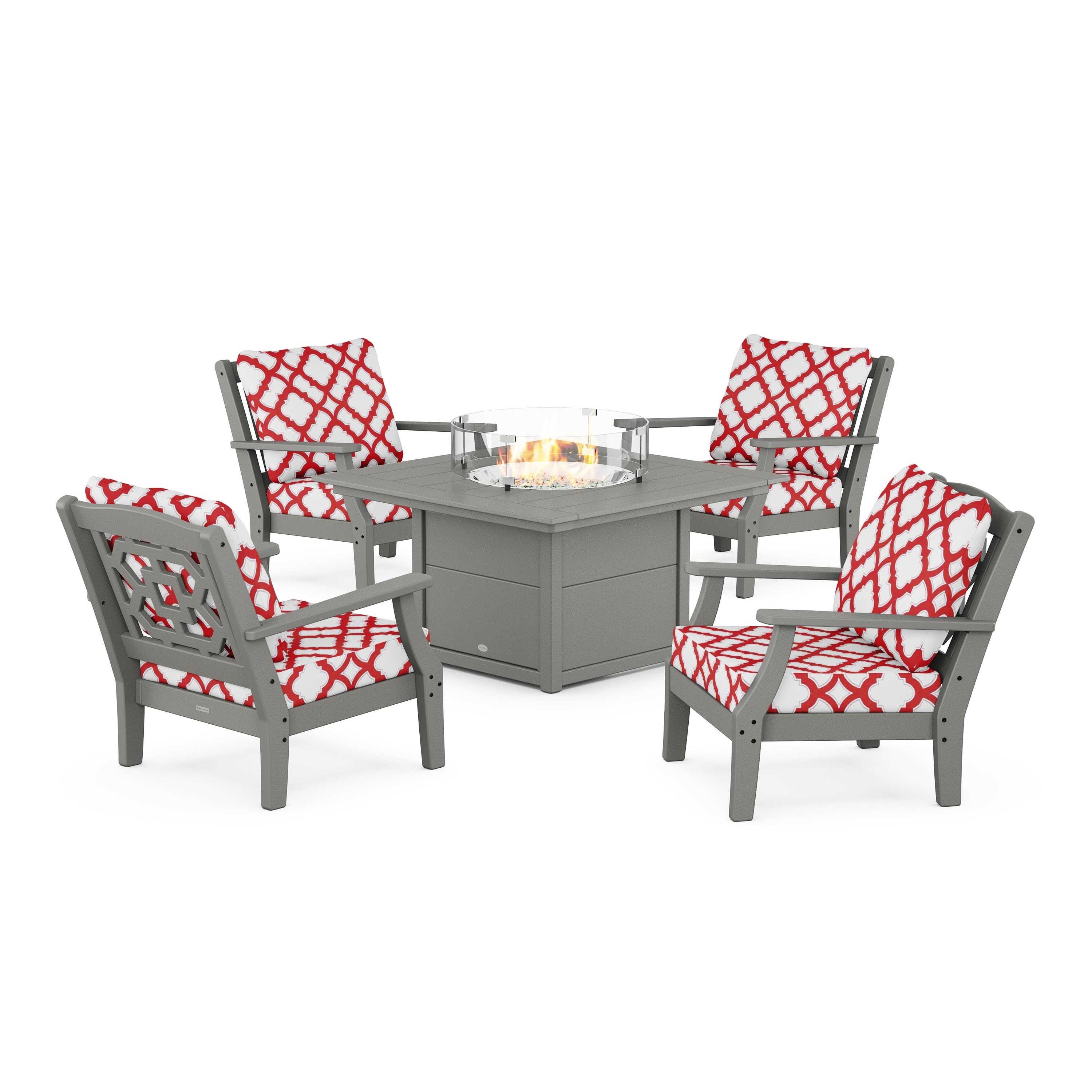 Chinoiserie 5-Piece Deep Seating Set with Fire Pit Table