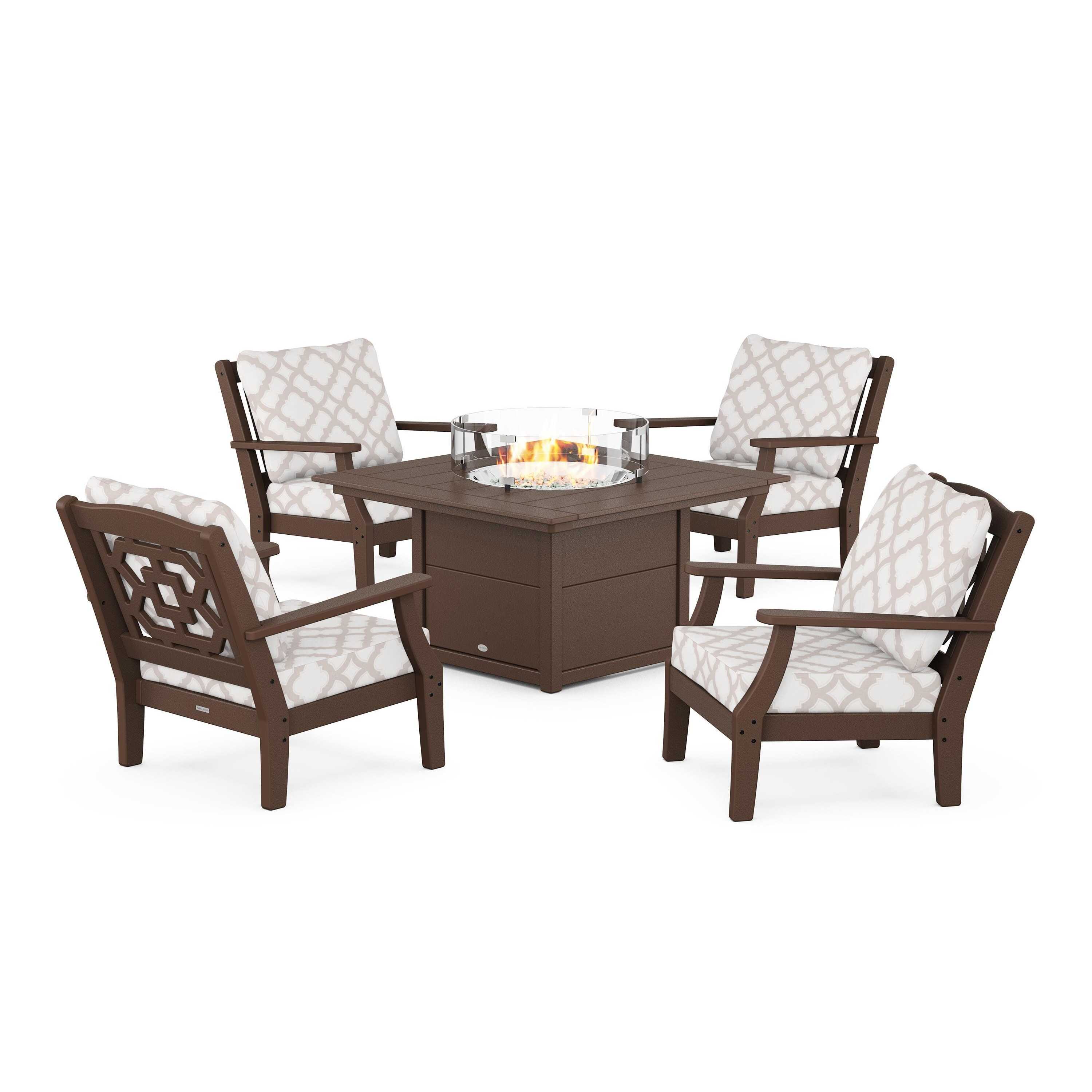 Chinoiserie 5-Piece Deep Seating Set with Fire Pit Table