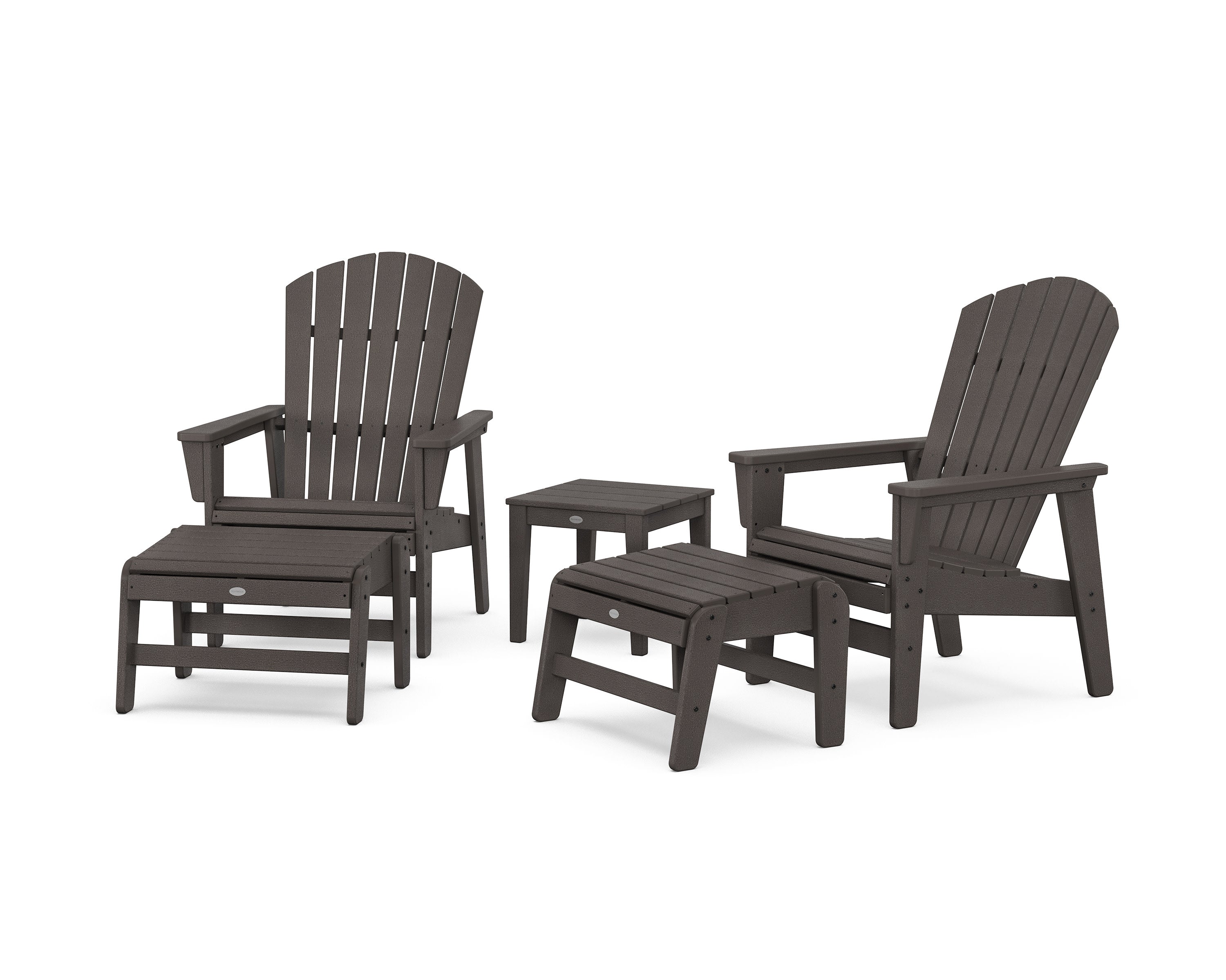 5-Piece Nautical Grand Upright Adirondack Set with Ottomans and Side Table