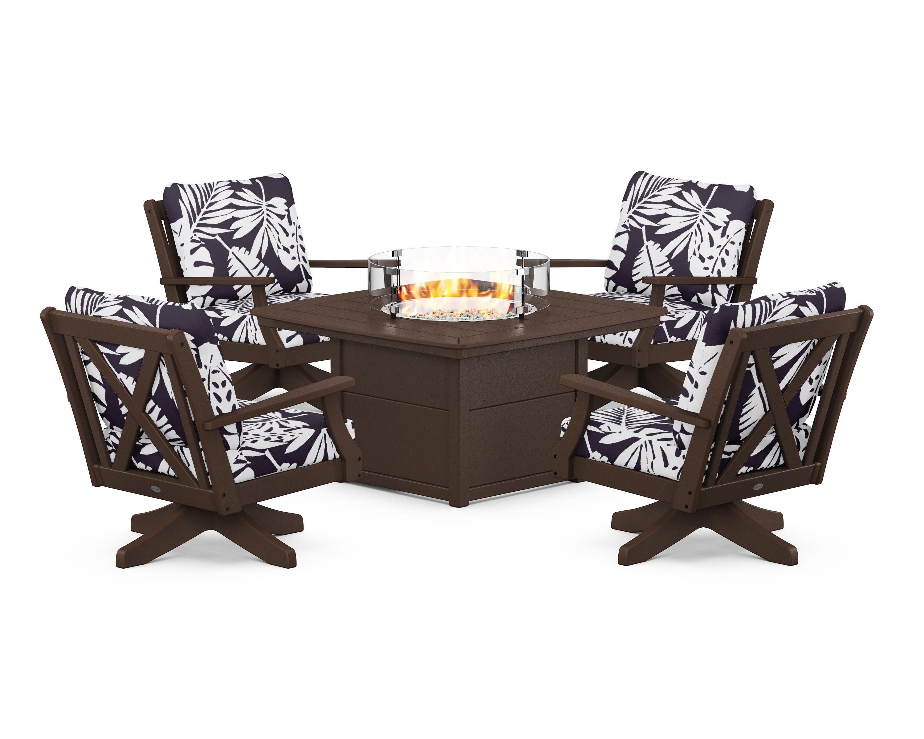 Braxton 5-Piece Deep Seating Swivel Conversation Set with Fire Pit Table