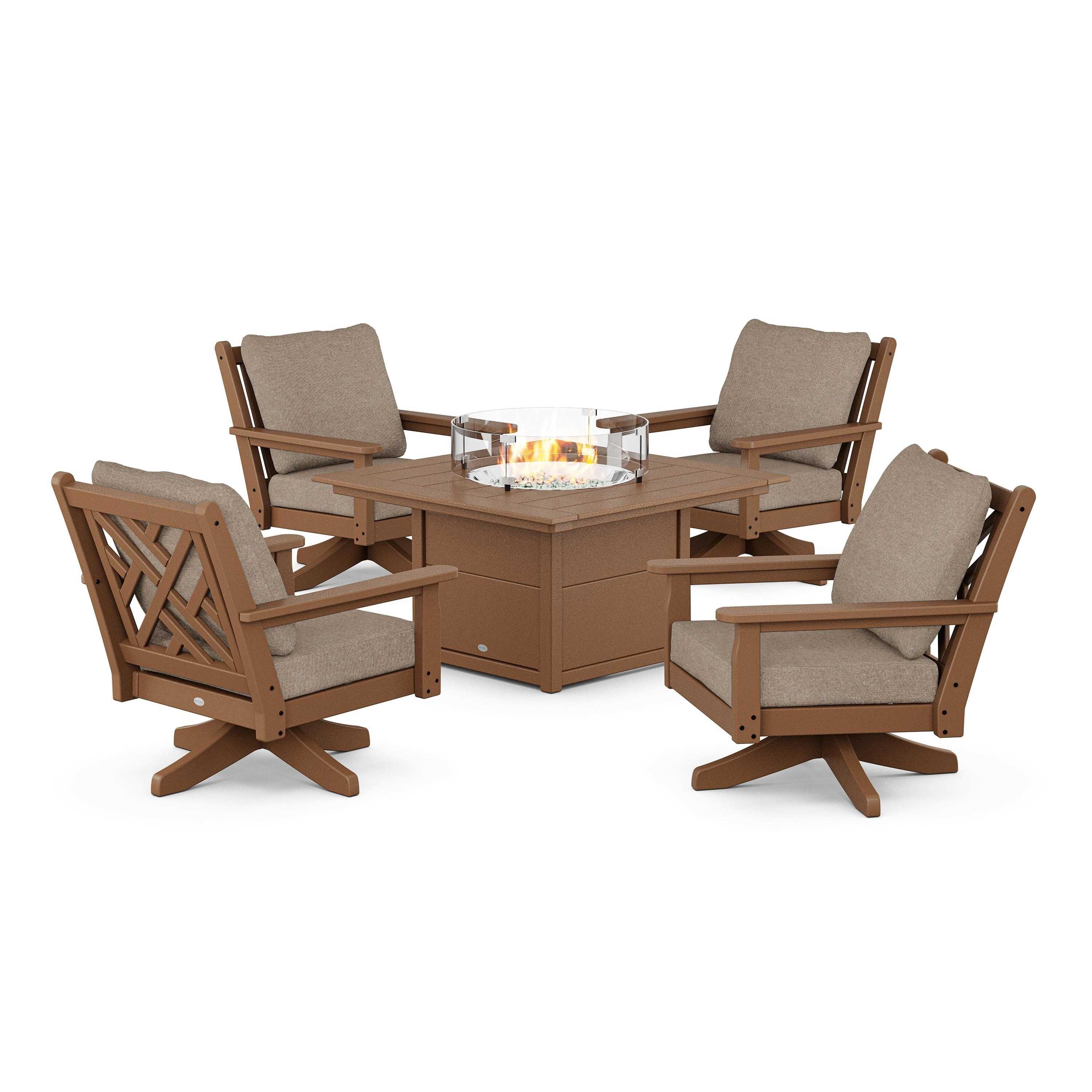 Chippendale 5-Piece Deep Seating Swivel Conversation Set with Fire Pit Table