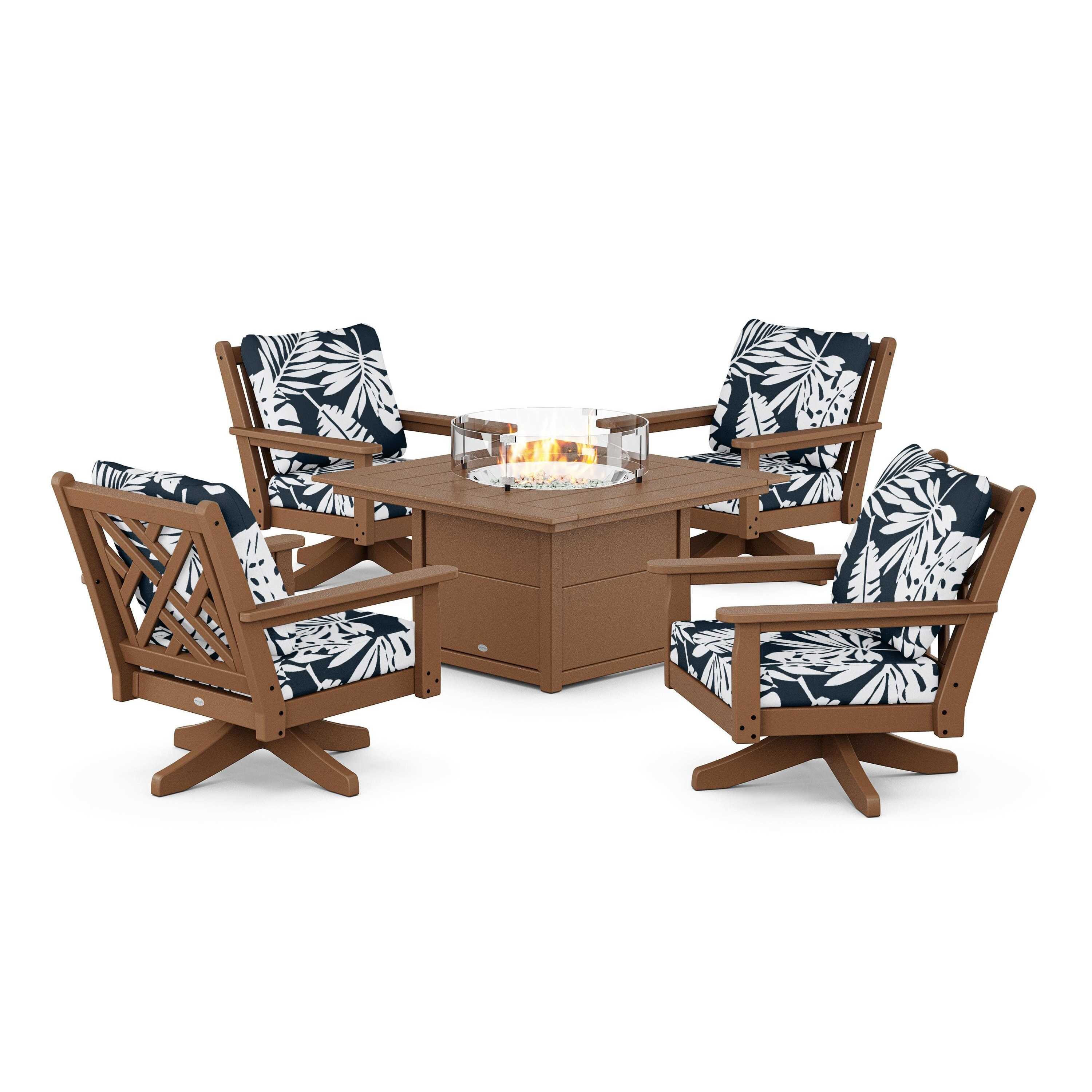 Chippendale 5-Piece Deep Seating Swivel Conversation Set with Fire Pit Table