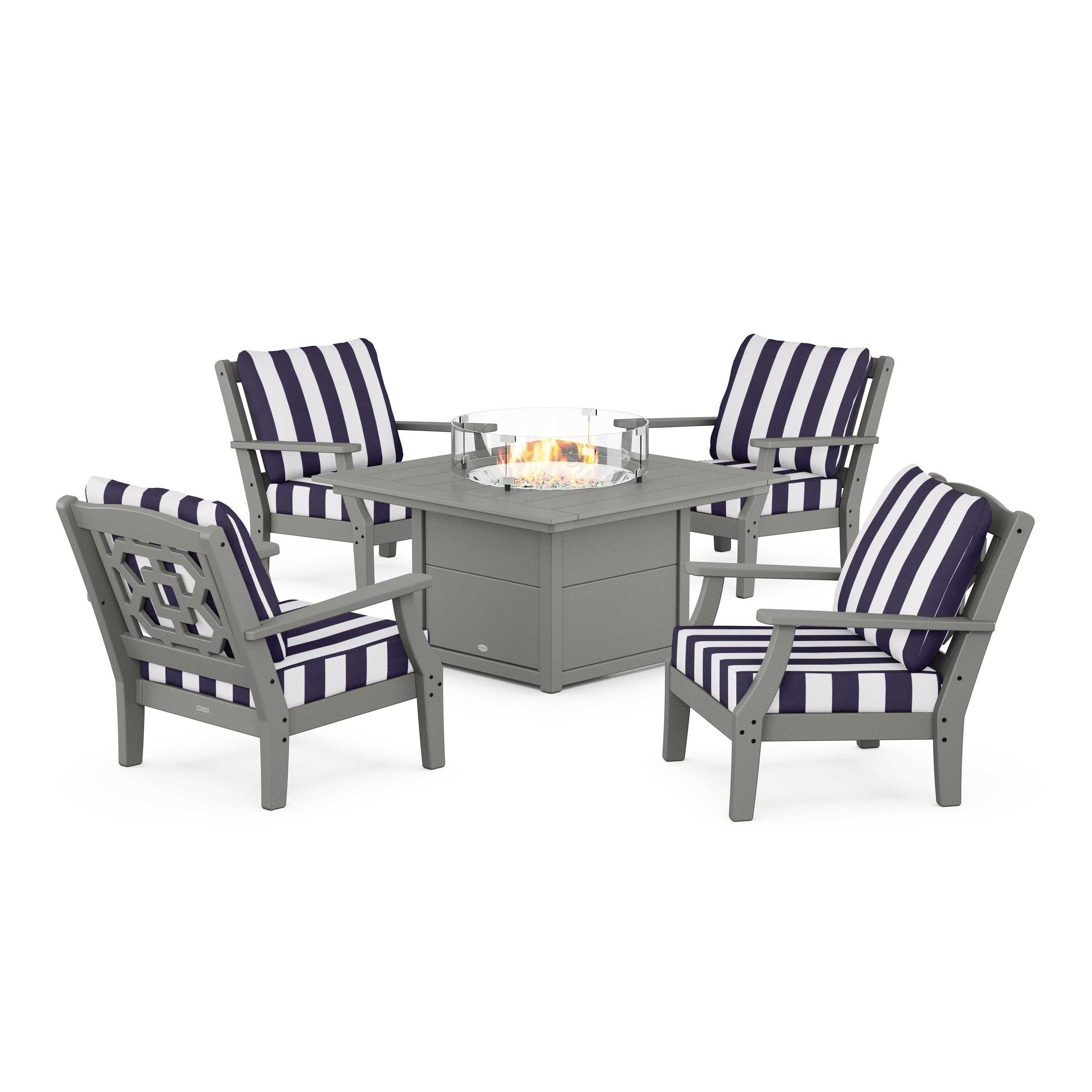 Chinoiserie 5-Piece Deep Seating Set with Fire Pit Table