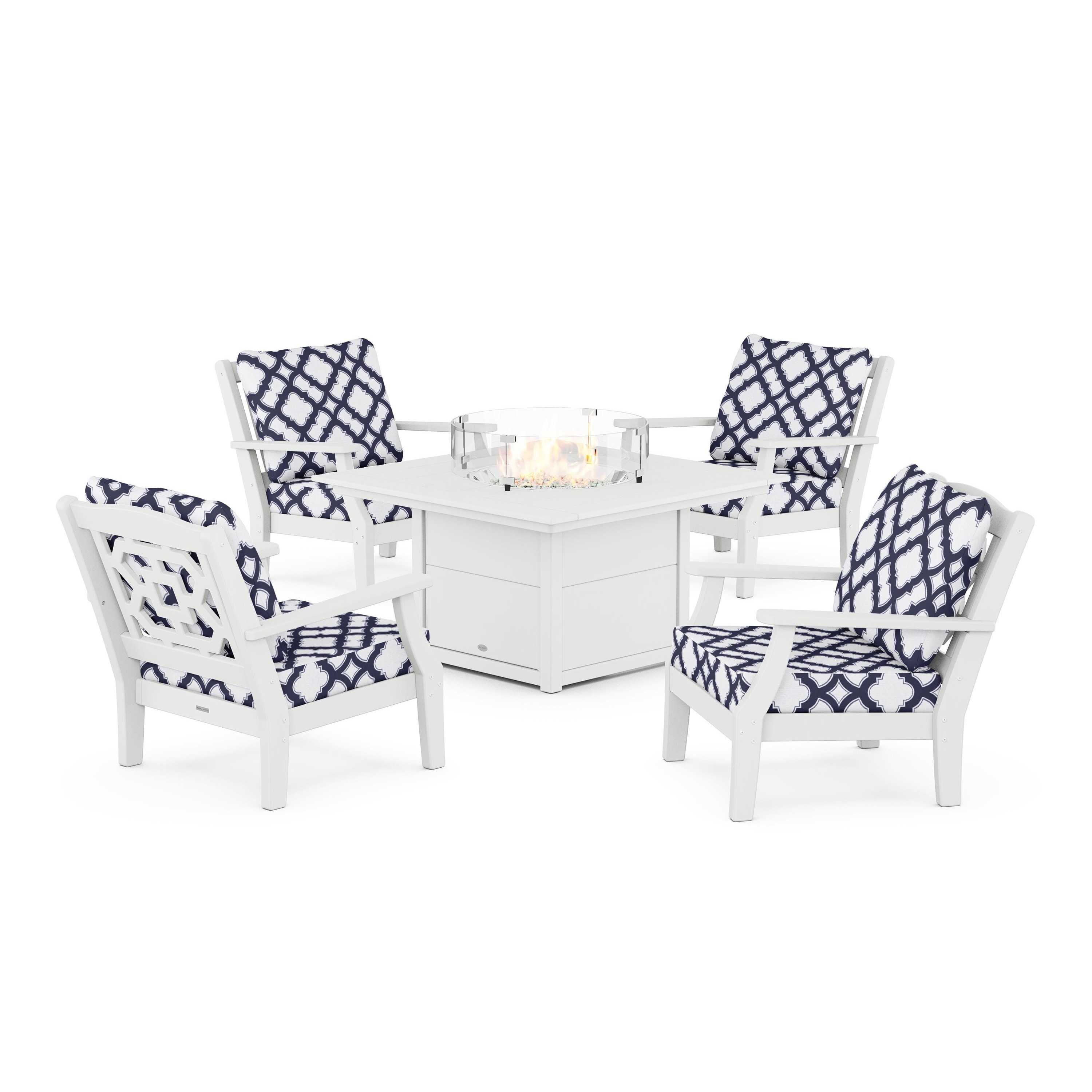Chinoiserie 5-Piece Deep Seating Set with Fire Pit Table
