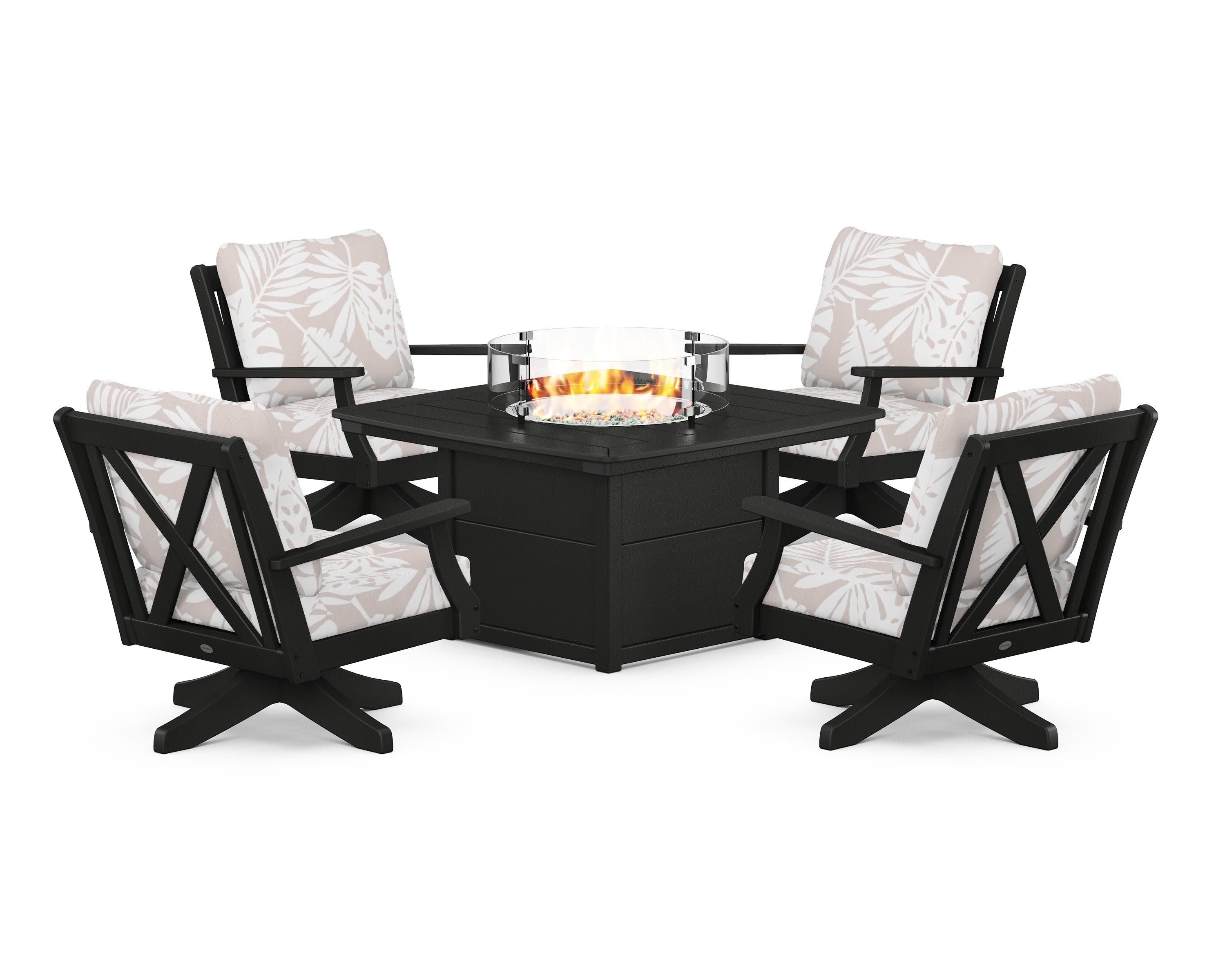 Braxton 5-Piece Deep Seating Swivel Conversation Set with Fire Pit Table