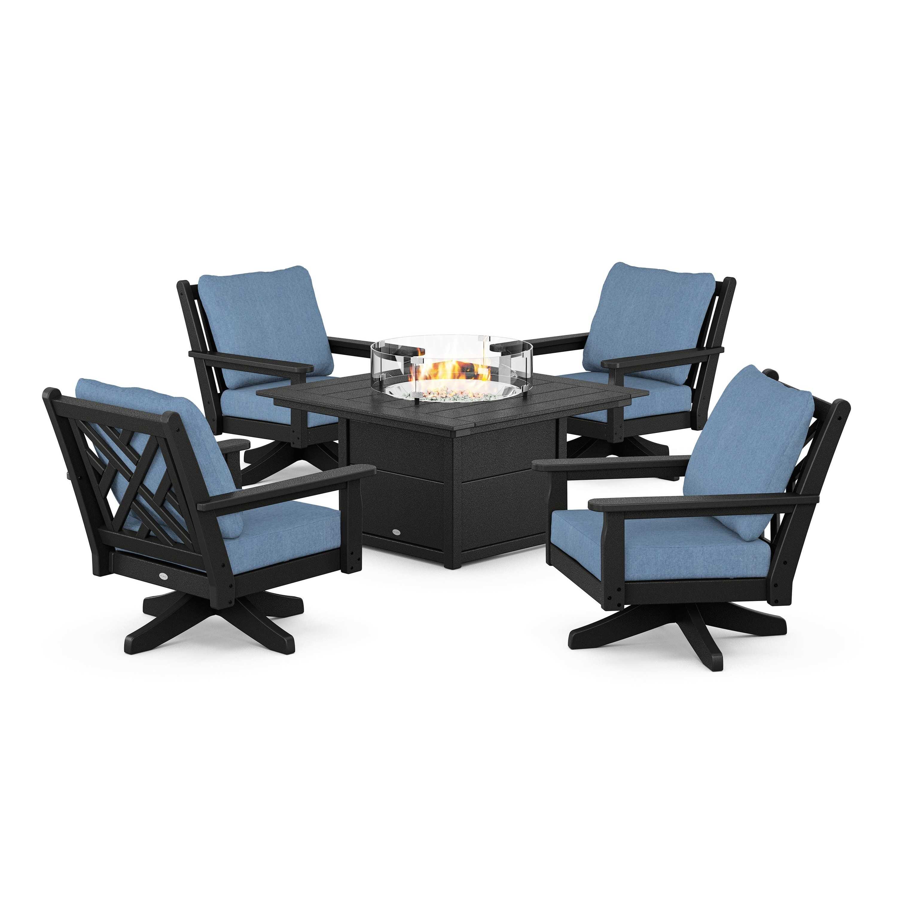 Chippendale 5-Piece Deep Seating Swivel Conversation Set with Fire Pit Table