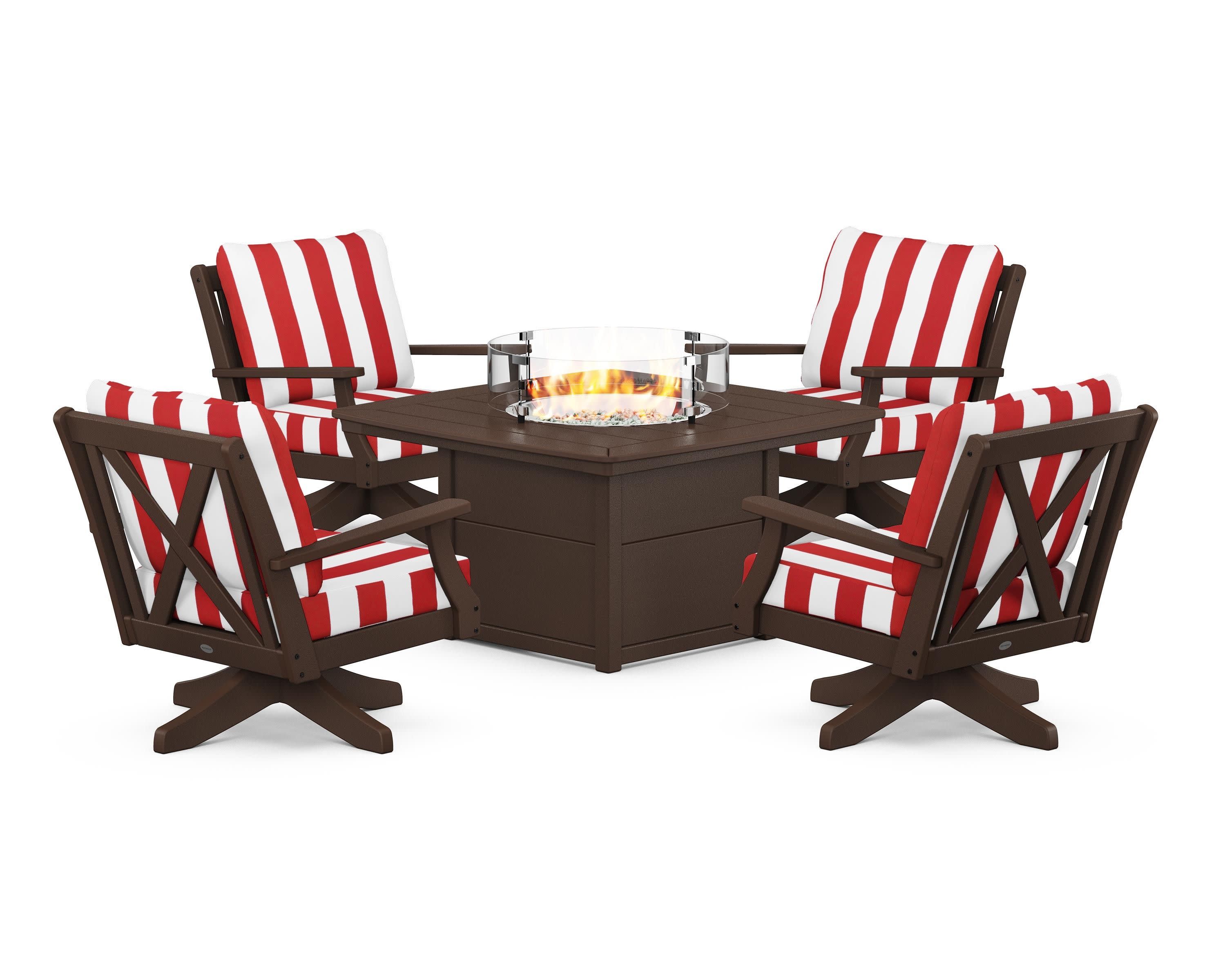Braxton 5-Piece Deep Seating Swivel Conversation Set with Fire Pit Table