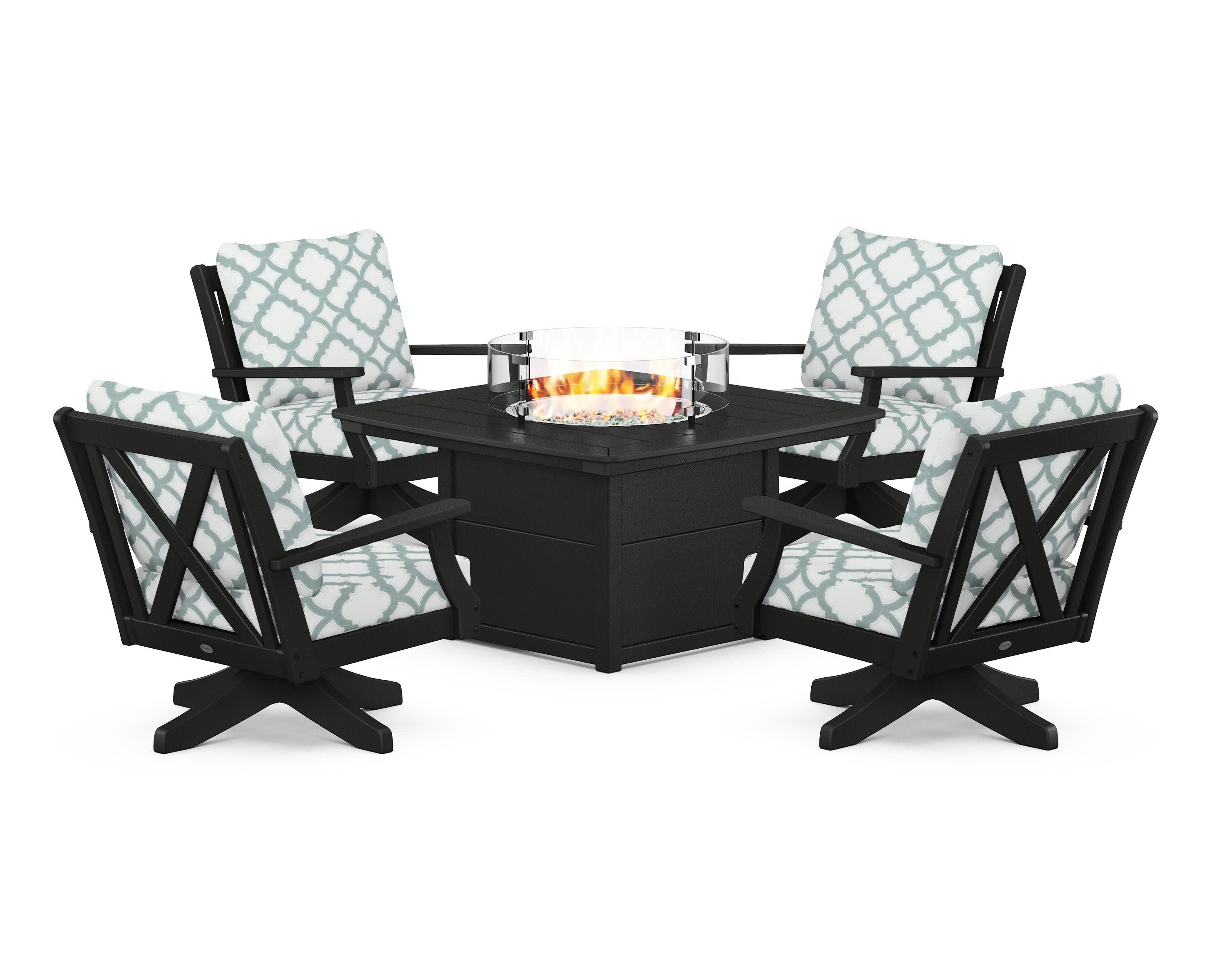 Braxton 5-Piece Deep Seating Swivel Conversation Set with Fire Pit Table