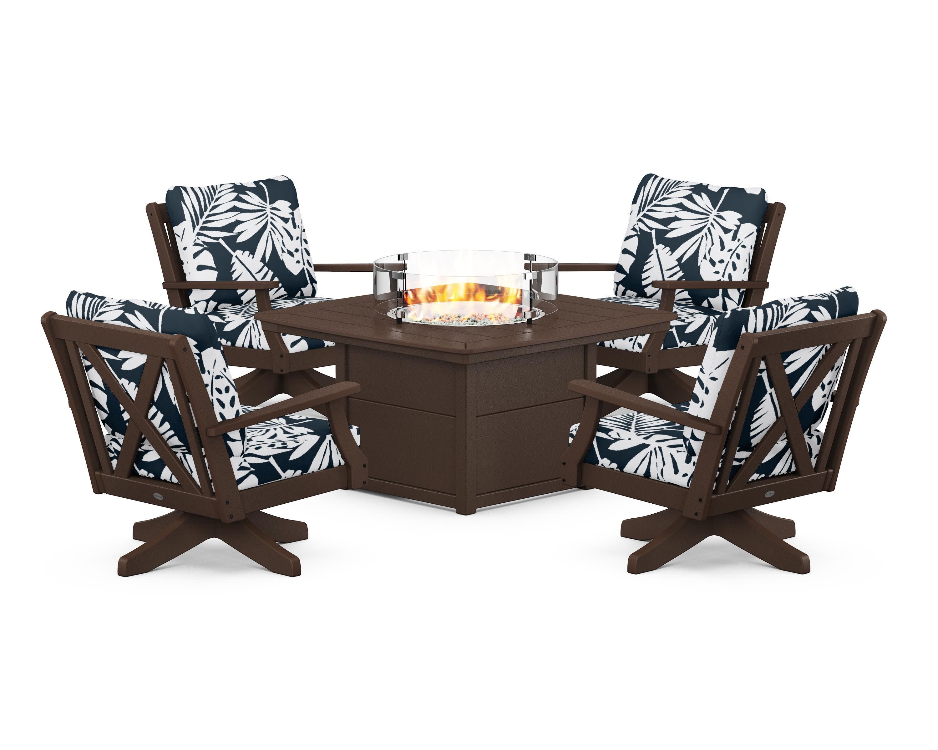 Braxton 5-Piece Deep Seating Swivel Conversation Set with Fire Pit Table