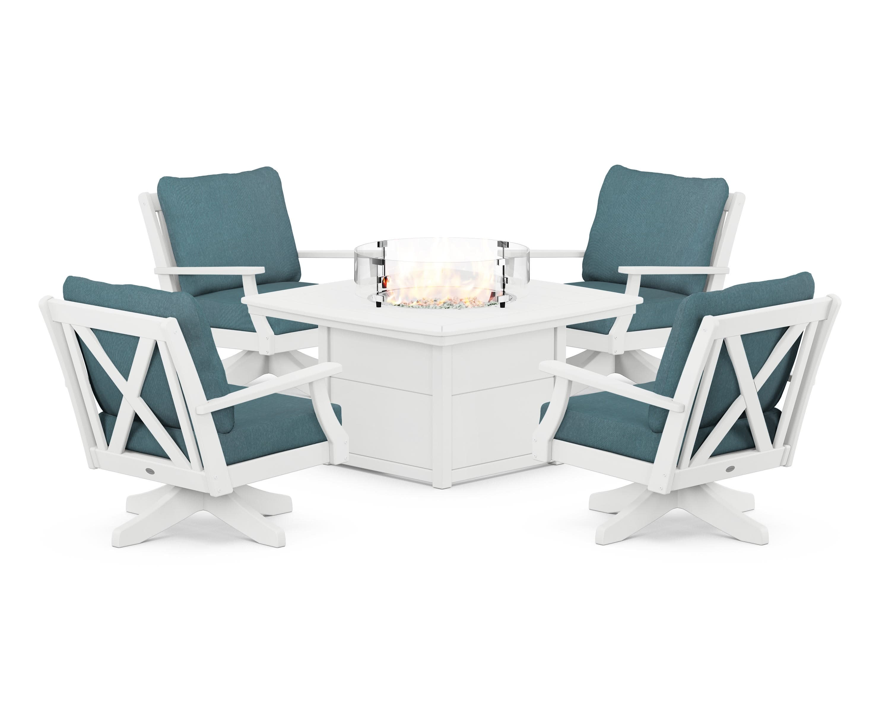 Braxton 5-Piece Deep Seating Swivel Conversation Set with Fire Pit Table