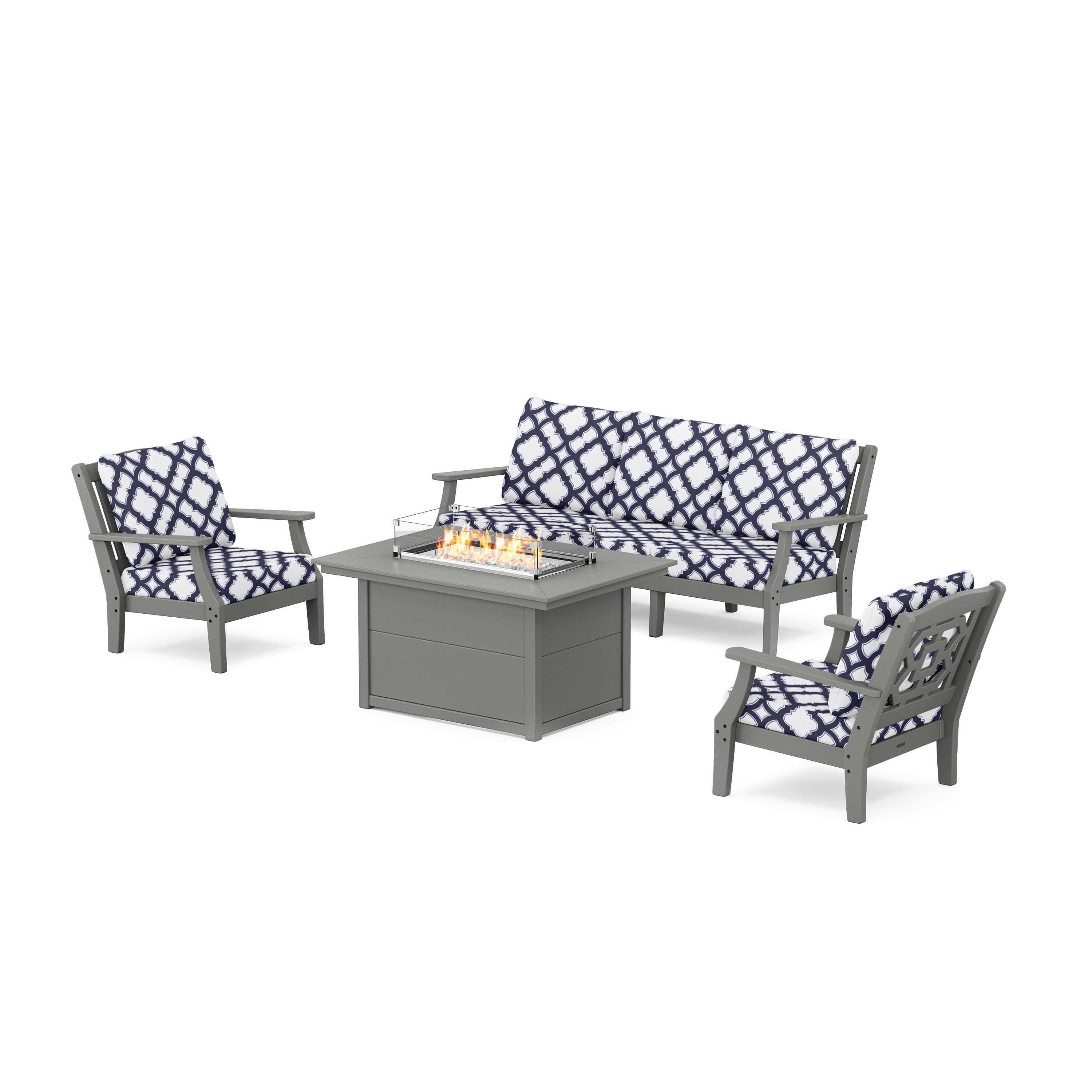 Chinoiserie Deep Seating Fire Pit Table Set