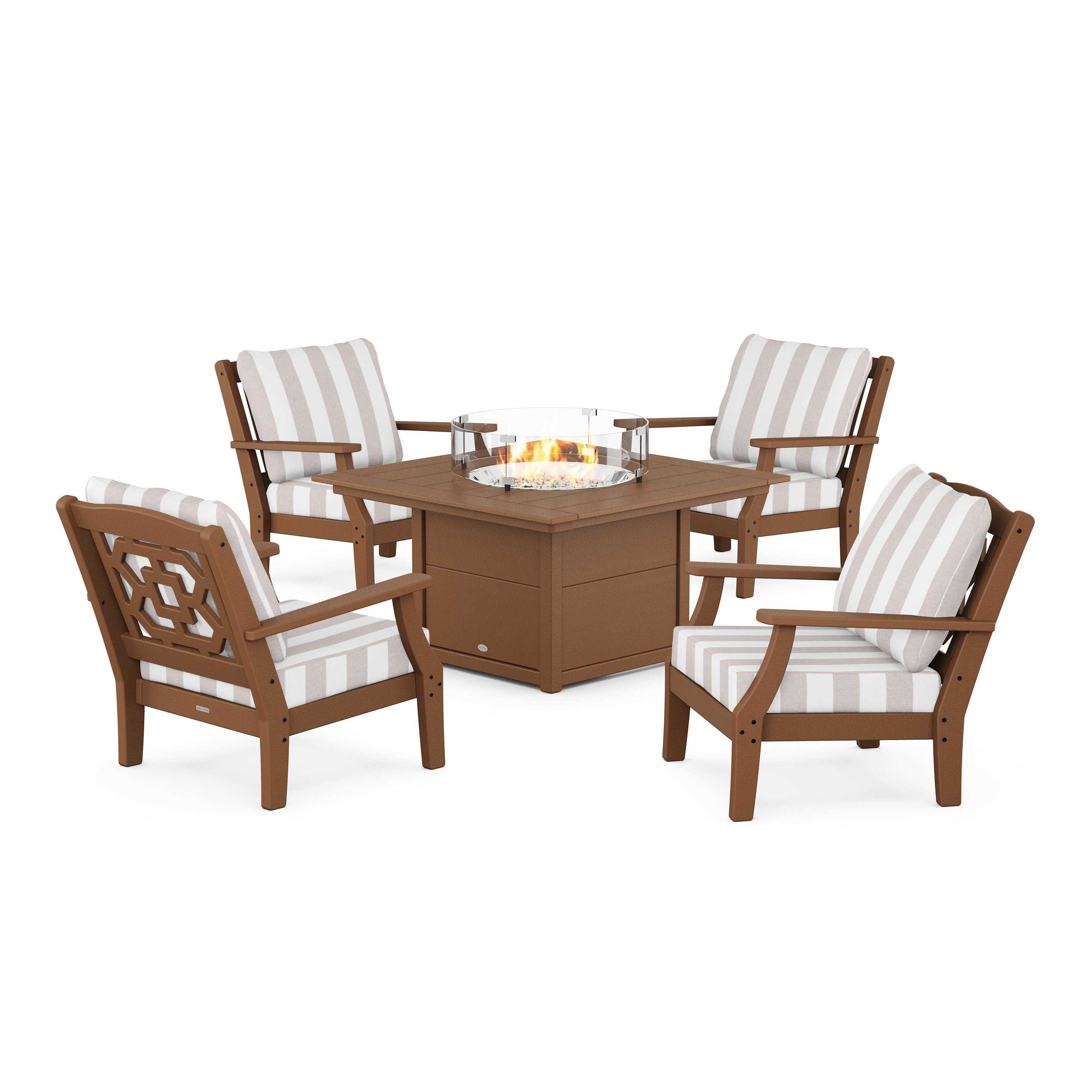 Chinoiserie 5-Piece Deep Seating Set with Fire Pit Table