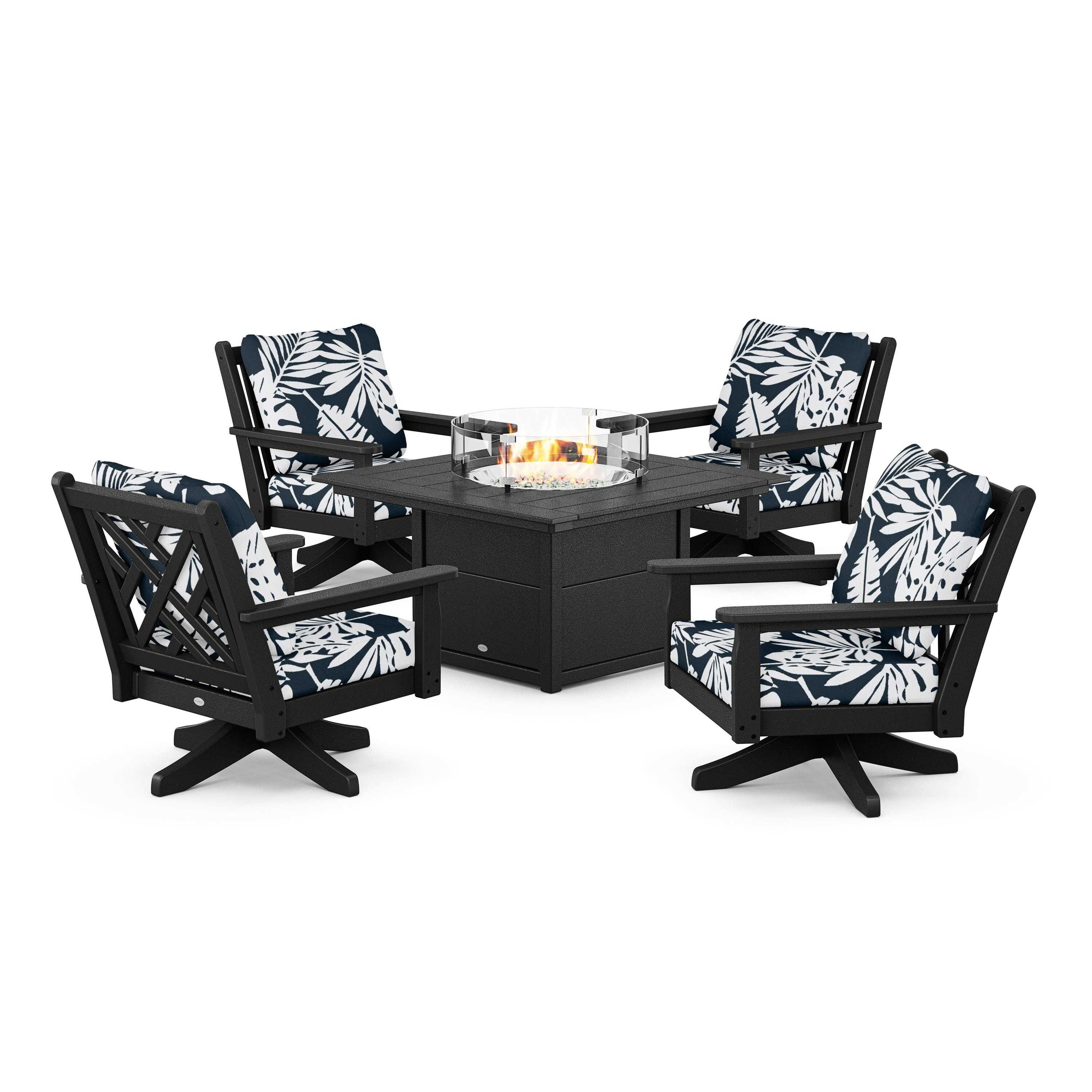 Chippendale 5-Piece Deep Seating Swivel Conversation Set with Fire Pit Table