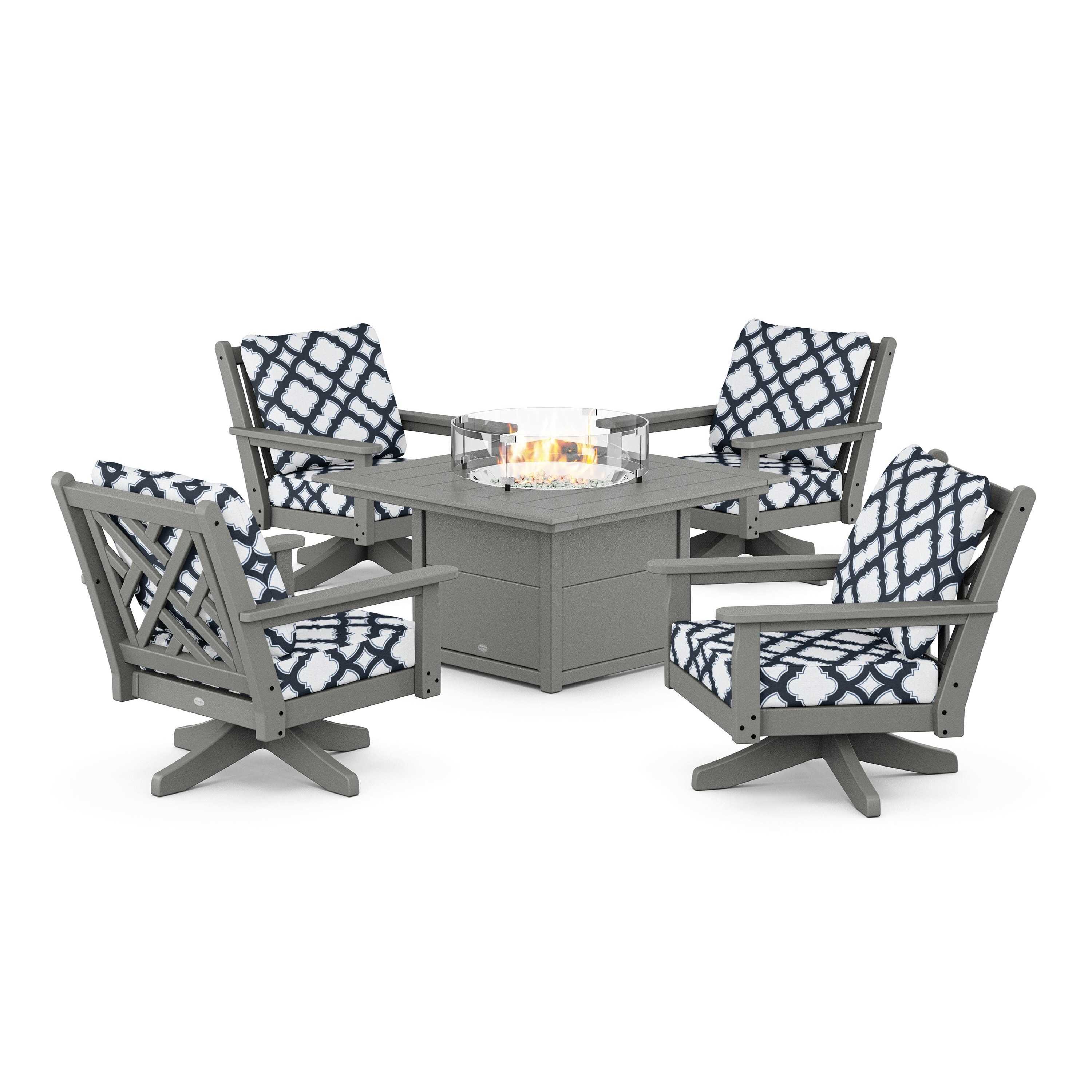 Chippendale 5-Piece Deep Seating Swivel Conversation Set with Fire Pit Table