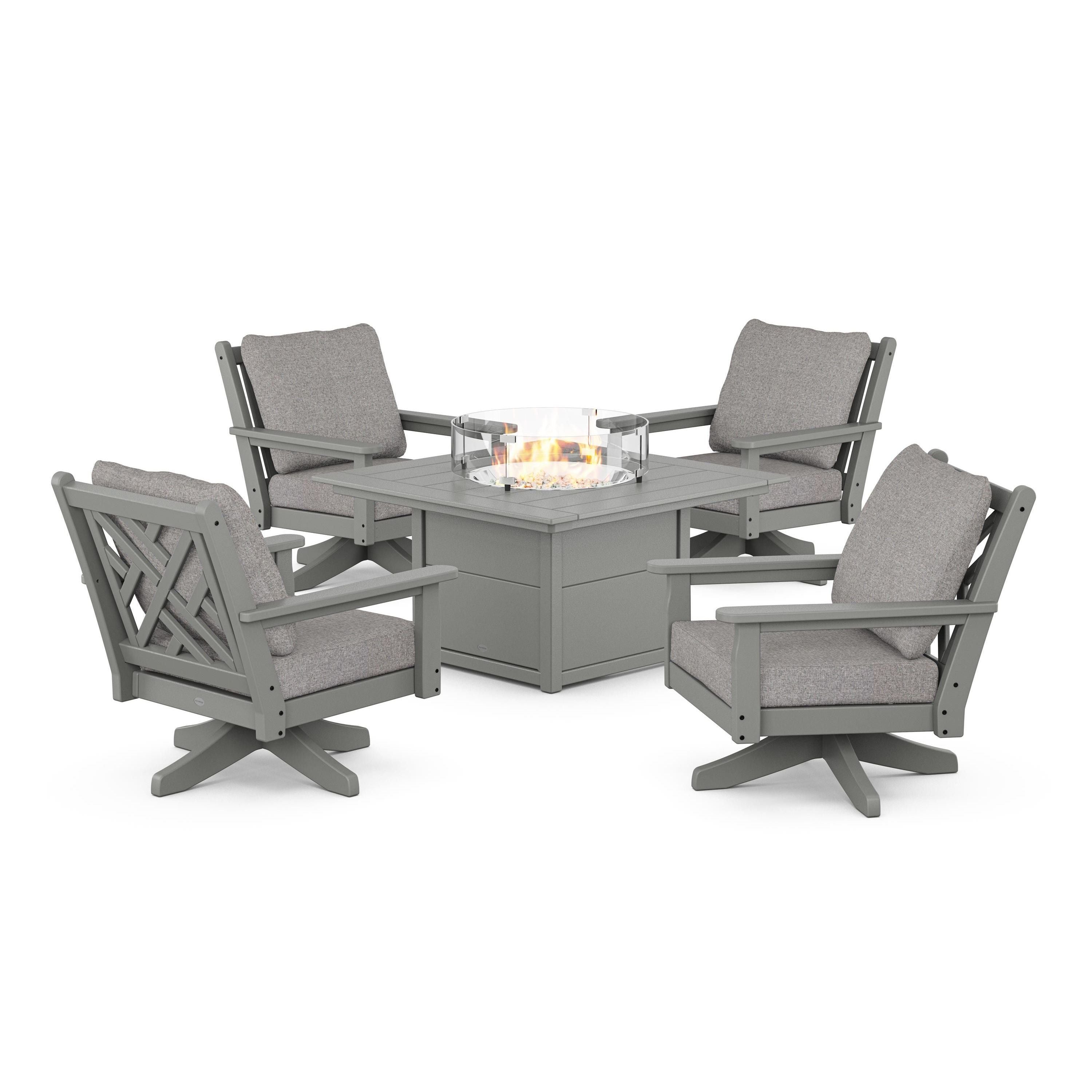 Chippendale 5-Piece Deep Seating Swivel Conversation Set with Fire Pit Table