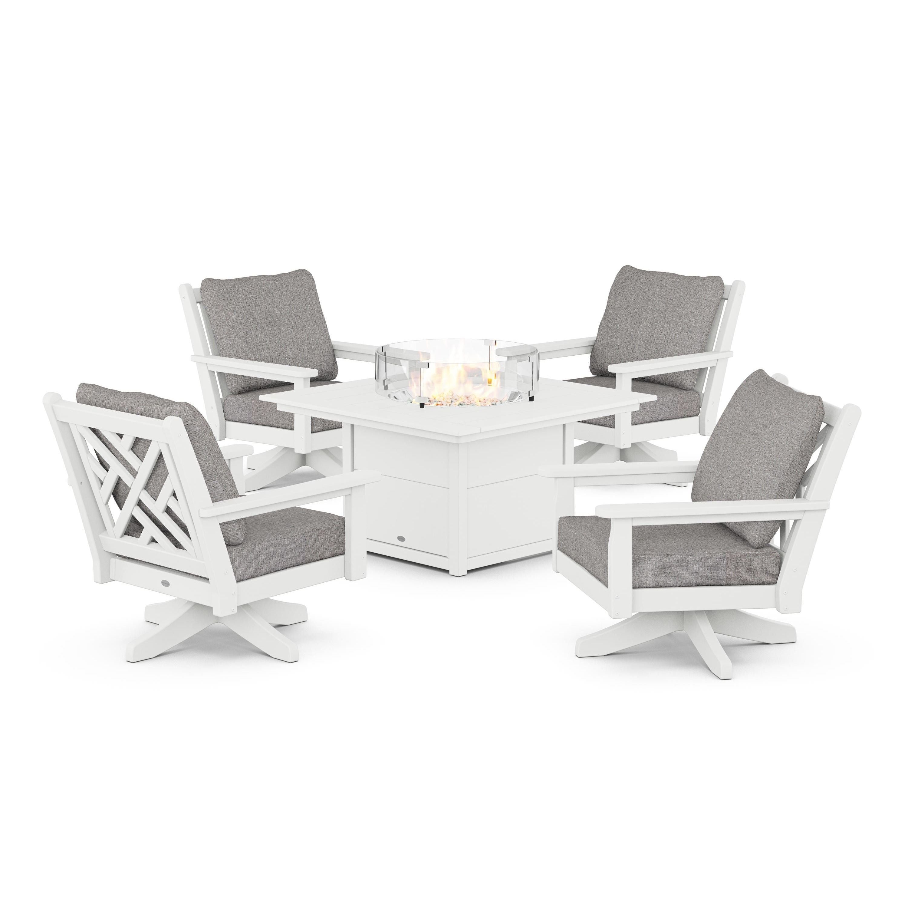 Chippendale 5-Piece Deep Seating Swivel Conversation Set with Fire Pit Table