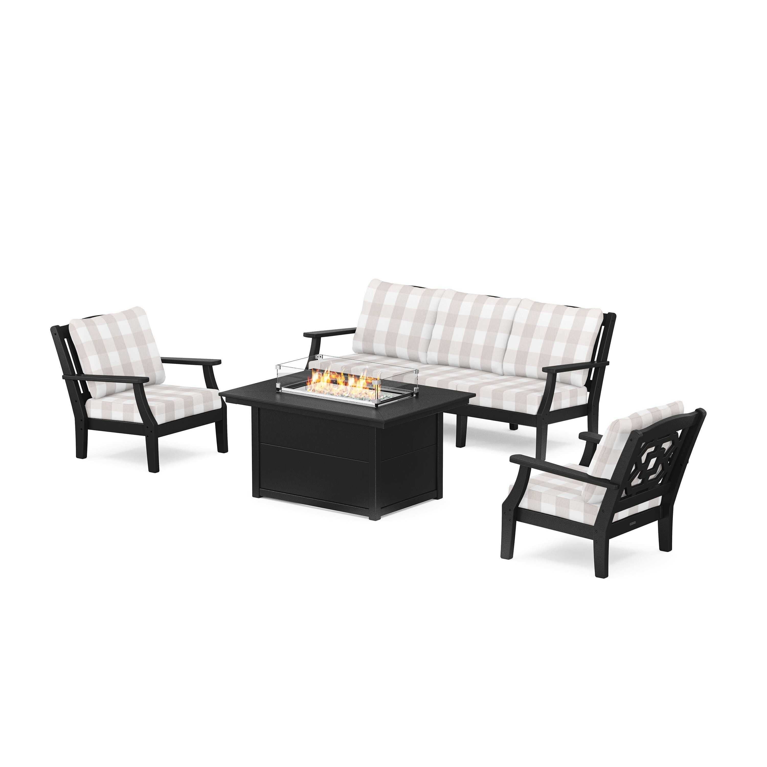Chinoiserie Deep Seating Fire Pit Table Set